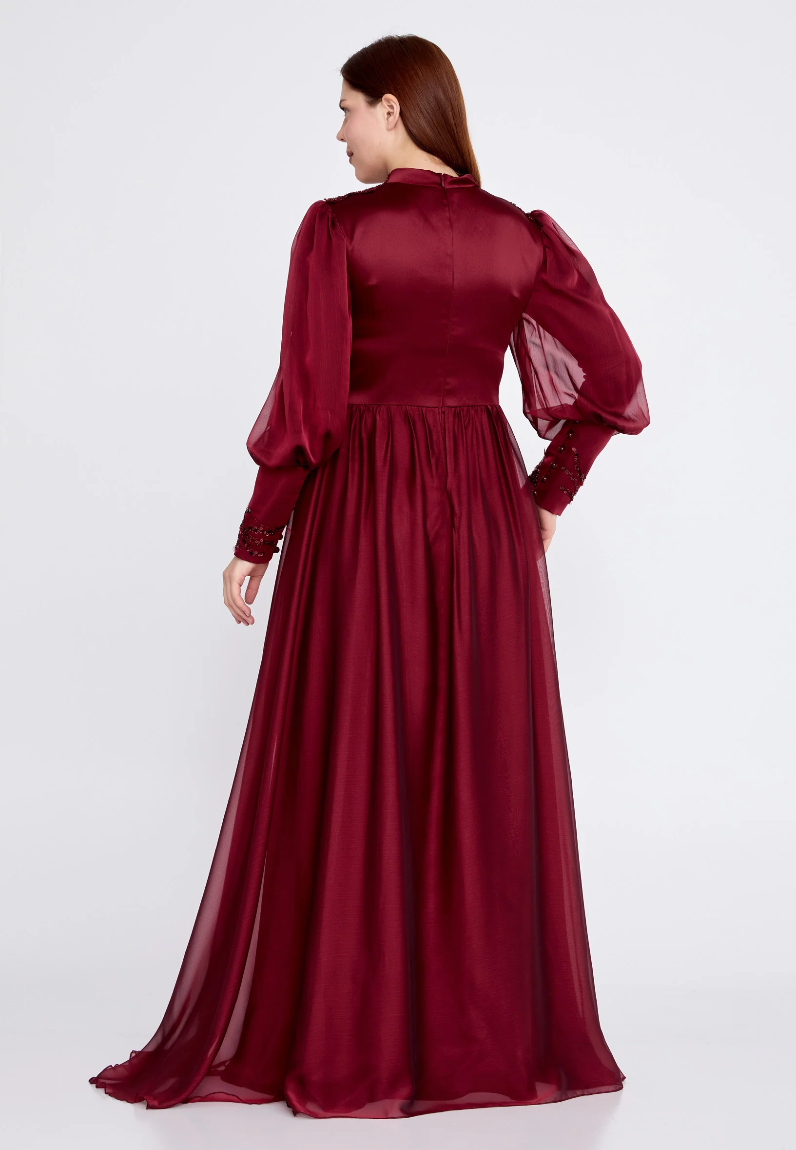 Long Sleeve Maxi Satin Column Plus Size Wedding Guest Dress gzk7015-1 - Image 6