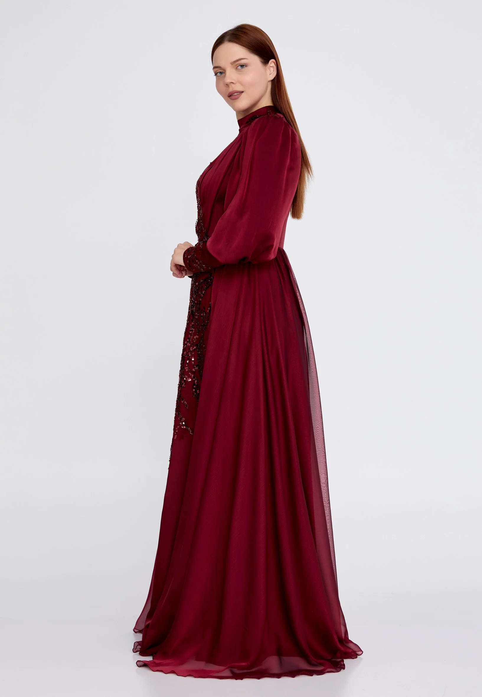 Long Sleeve Maxi Satin Column Plus Size Wedding Guest Dress gzk7015-1 - Image 7