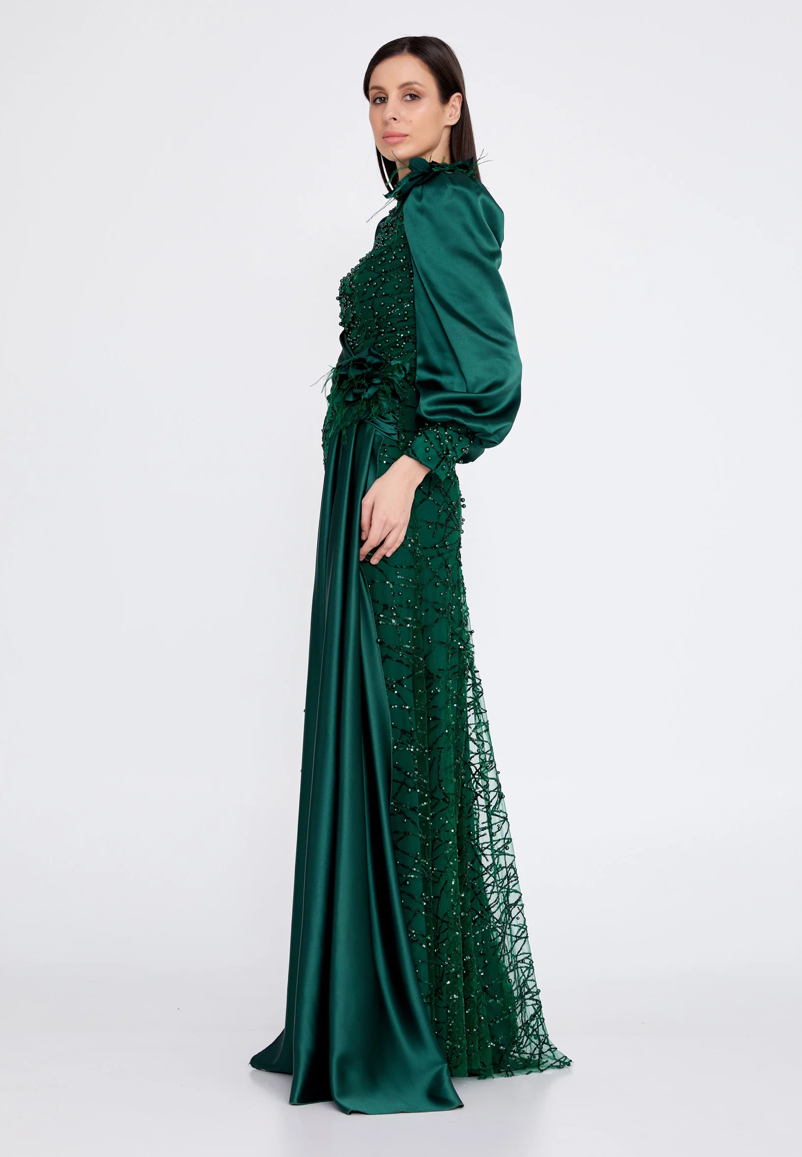 Long Sleeve Maxi Satin Column Regular Prom Dress gzk7001 - Image 11
