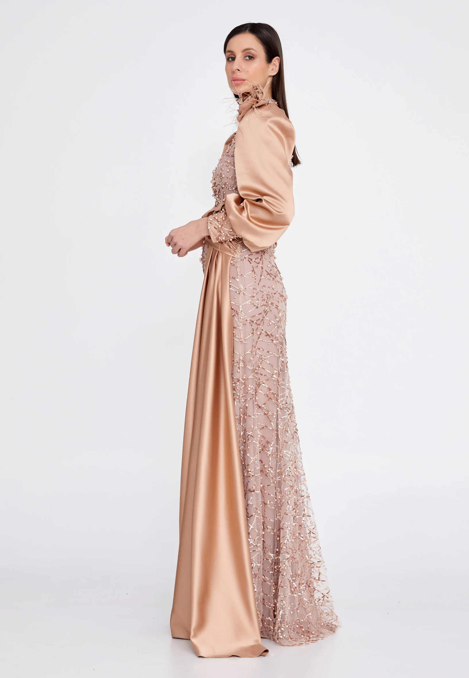 Long Sleeve Maxi Satin Column Regular Prom Dress gzk7001 - Image 15