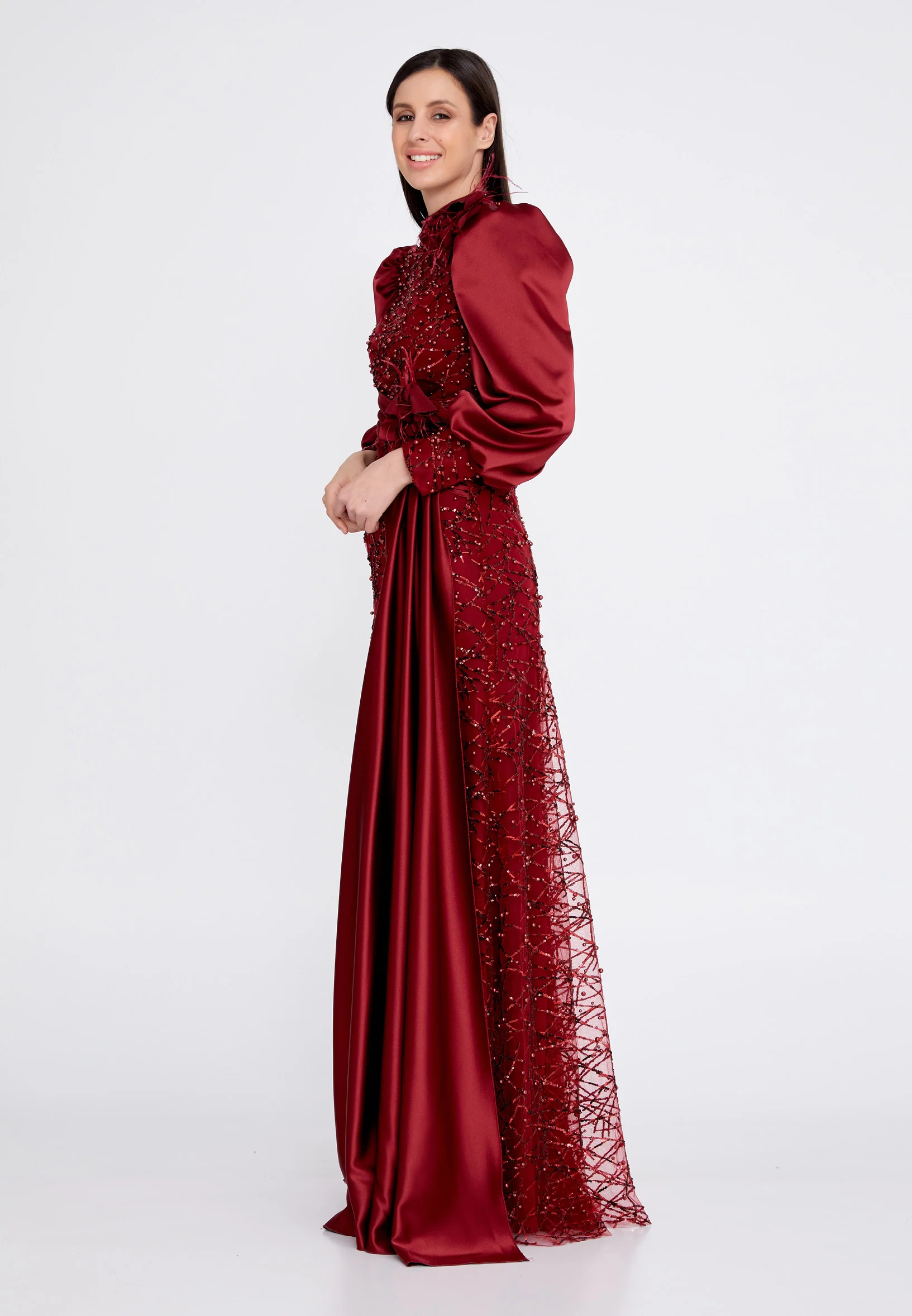 Long Sleeve Maxi Satin Column Regular Prom Dress gzk7001 - Image 7