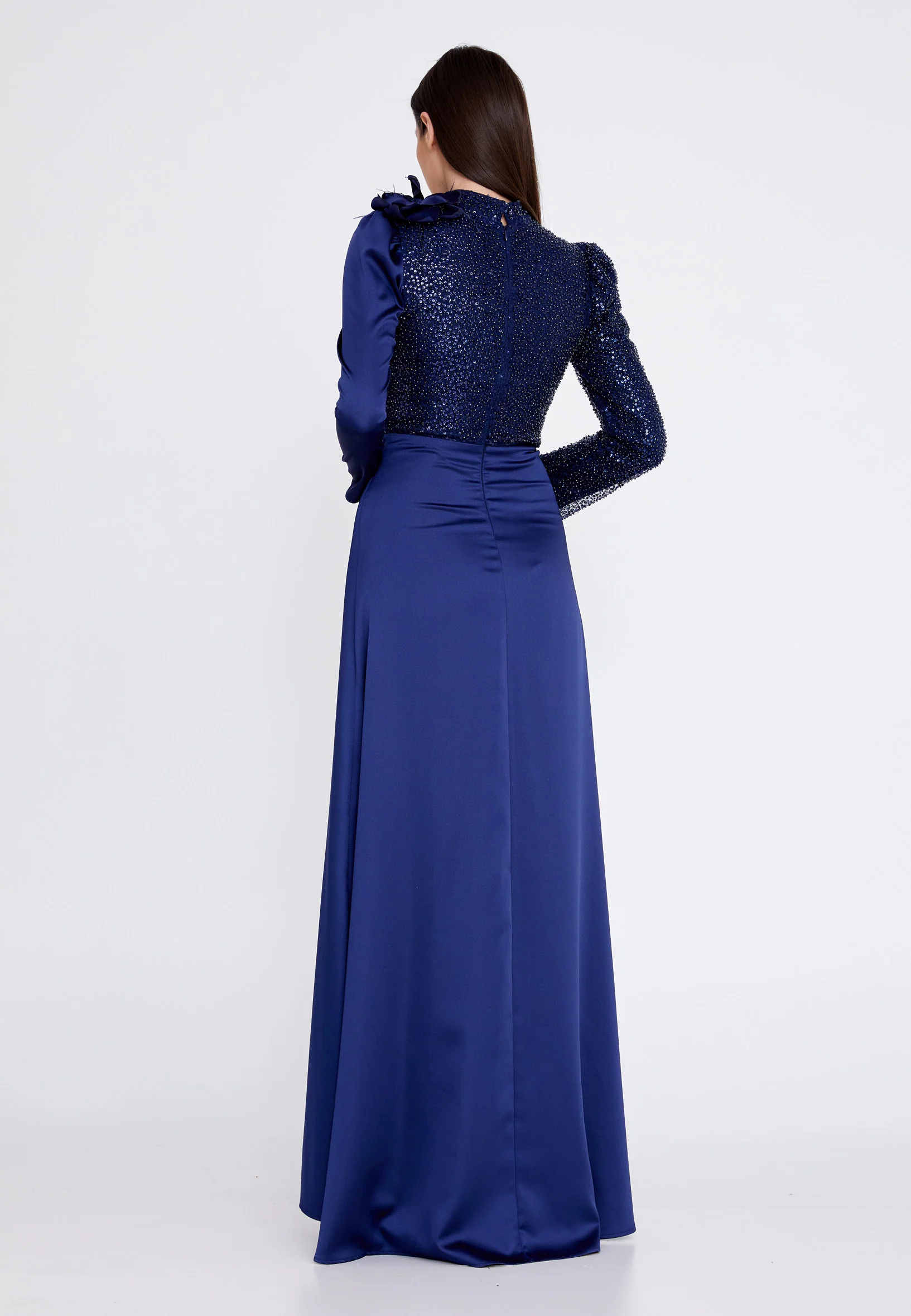 Long Sleeve Maxi Satin Column Regular Prom Dress gzk7003 - Image 10