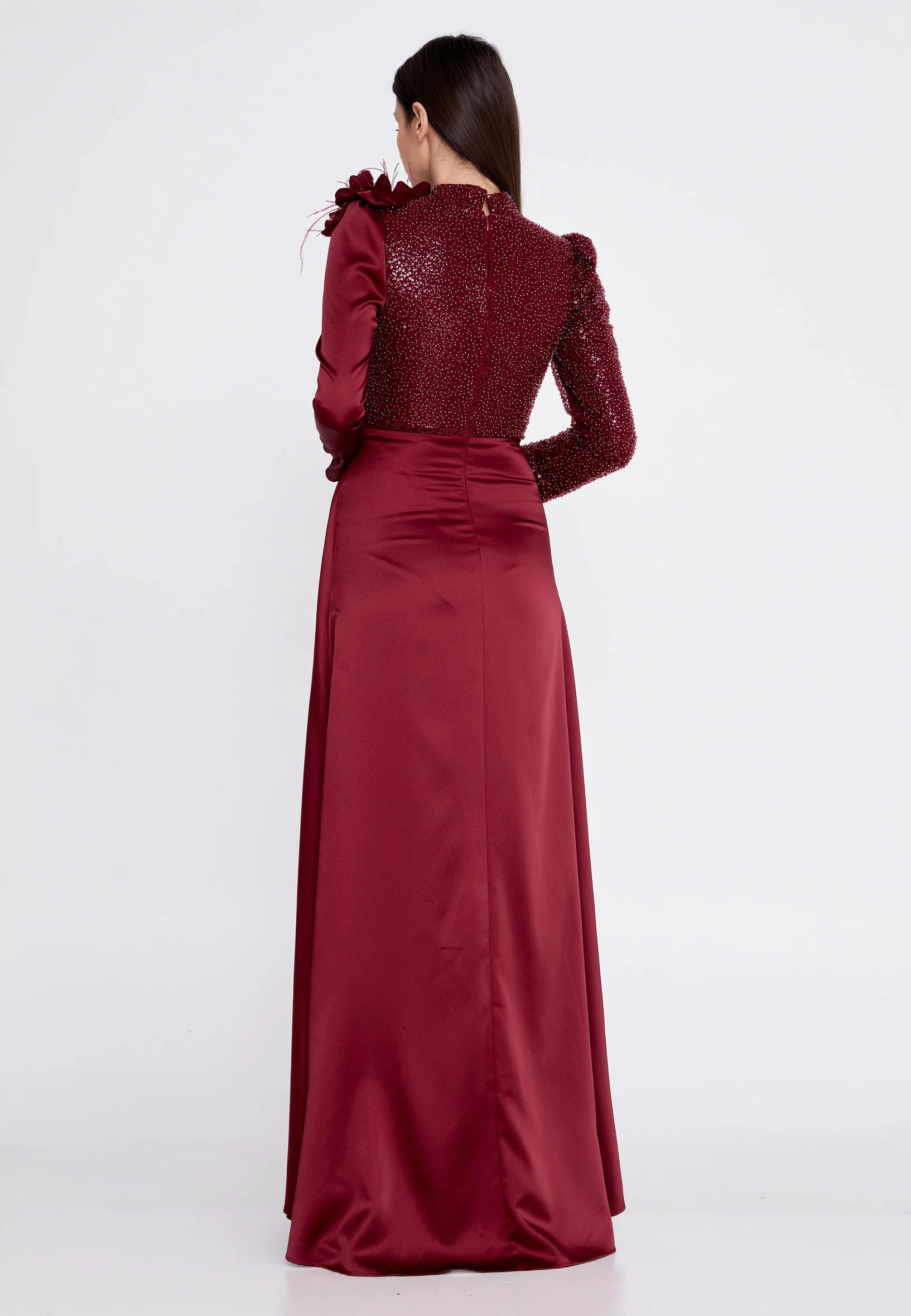 Long Sleeve Maxi Satin Column Regular Prom Dress gzk7003 - Image 2