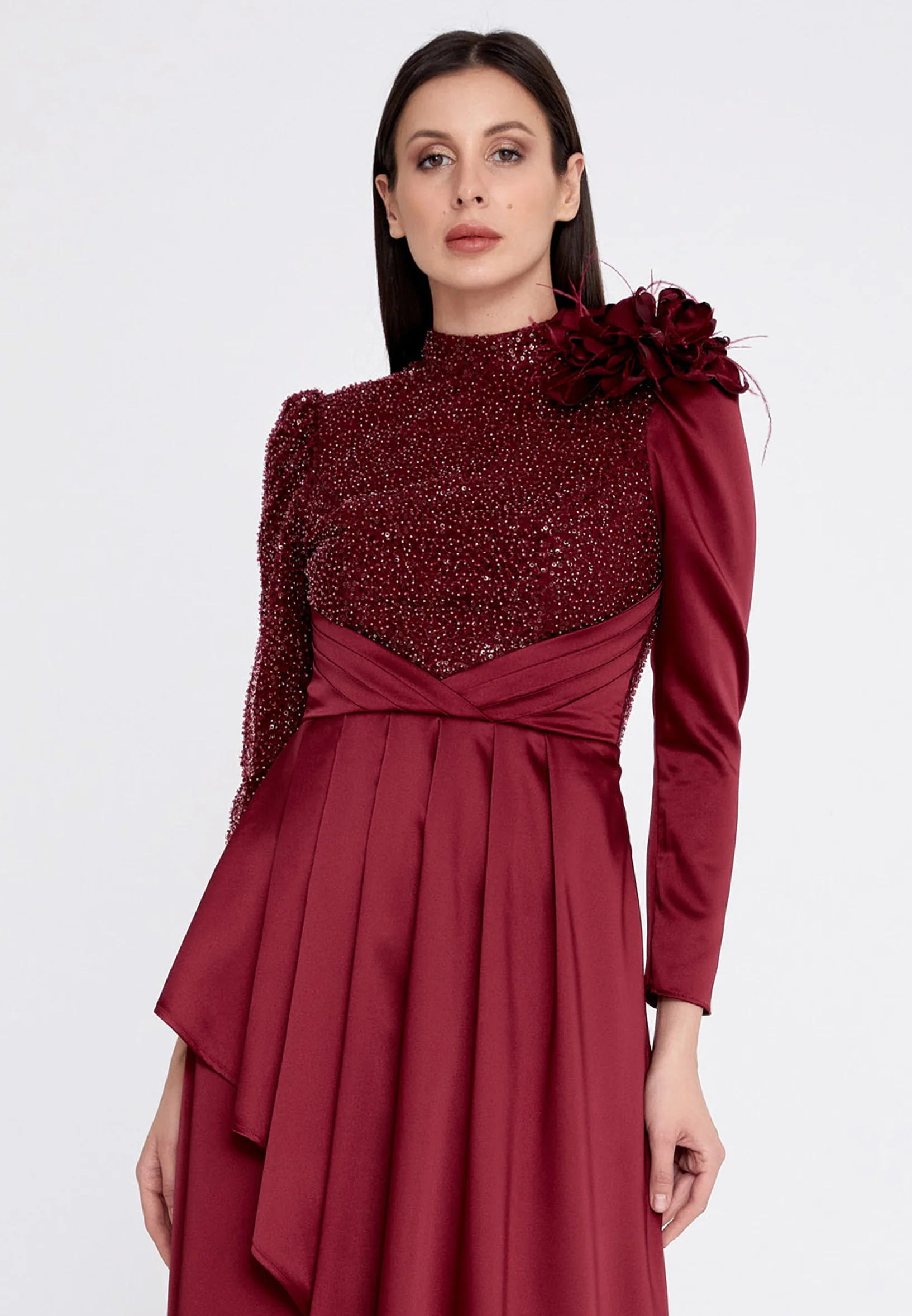 Long Sleeve Maxi Satin Column Regular Prom Dress gzk7003 - Image 4