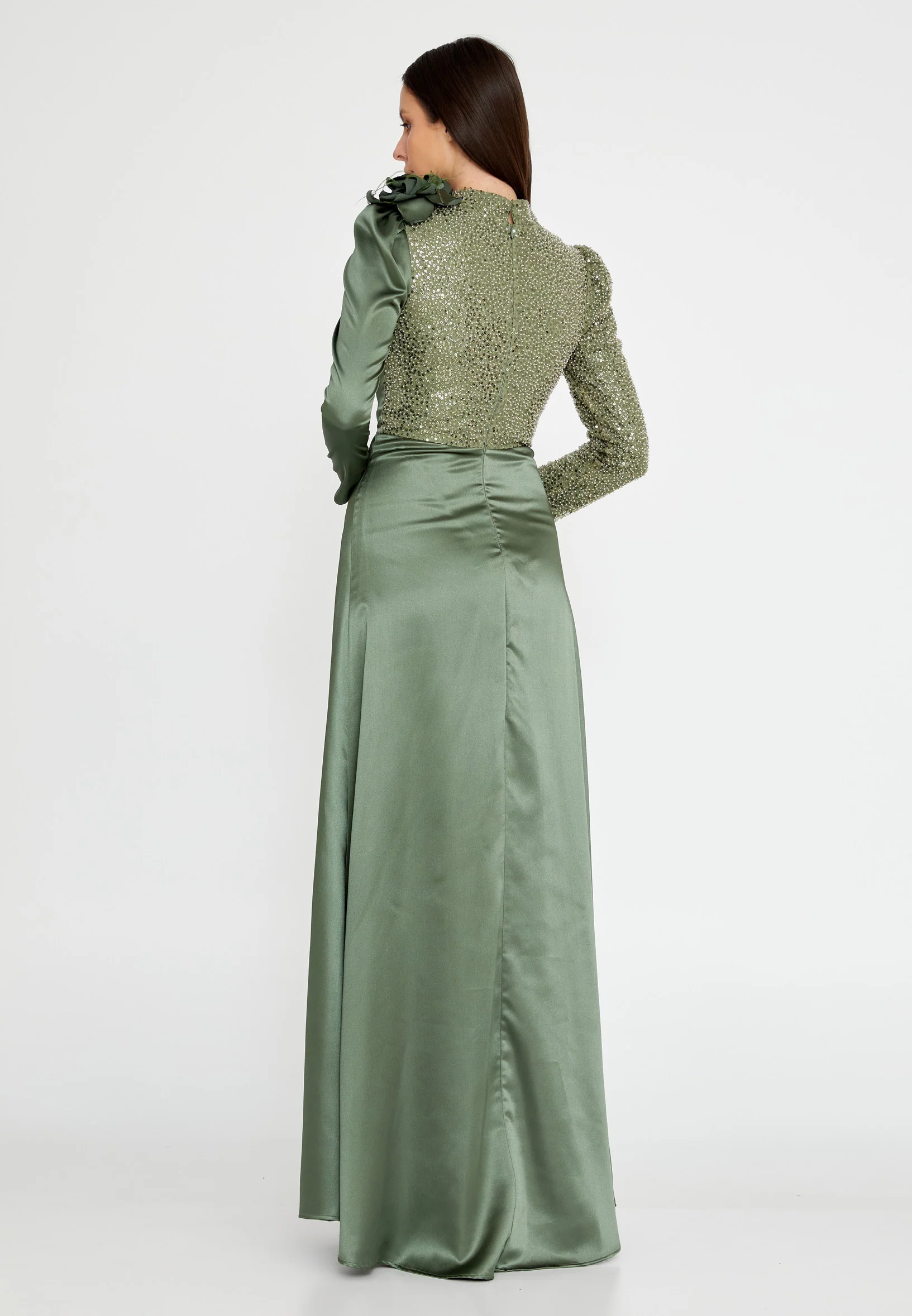 Long Sleeve Maxi Satin Column Regular Prom Dress gzk7003 - Image 6