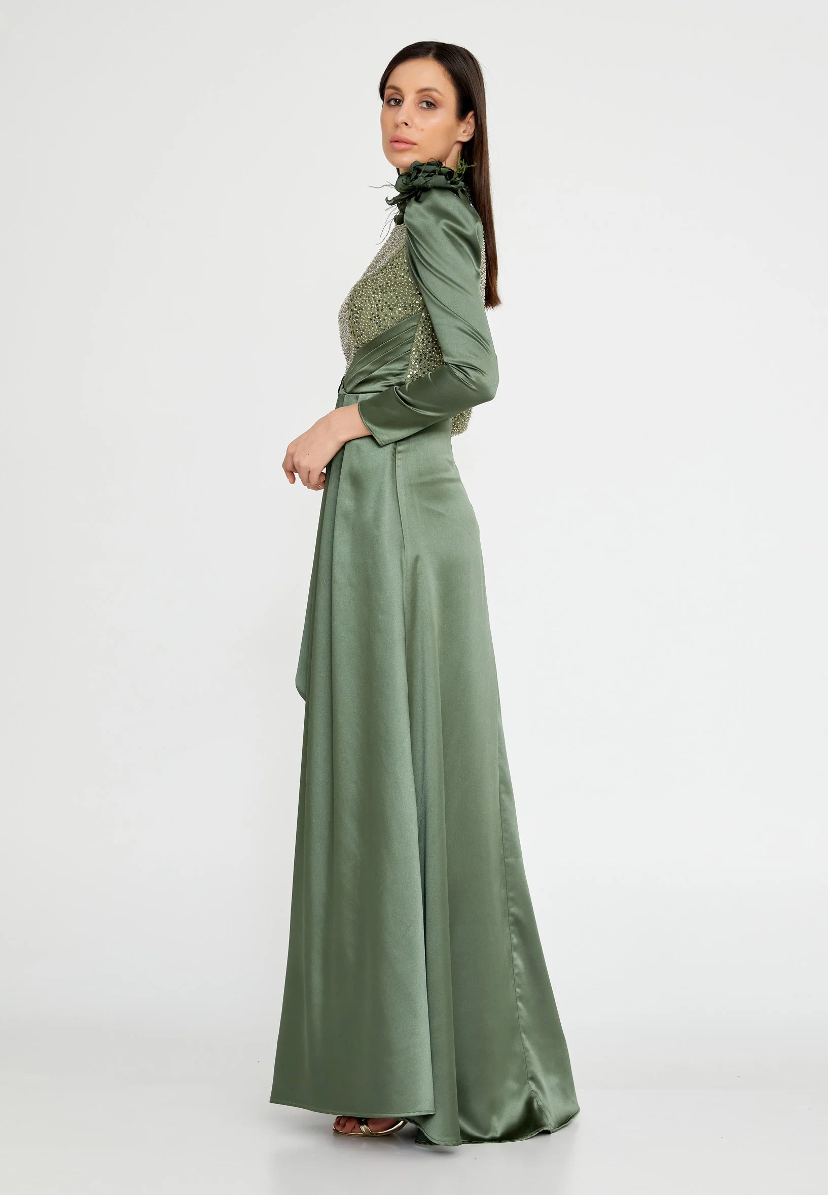 Long Sleeve Maxi Satin Column Regular Prom Dress gzk7003 - Image 7