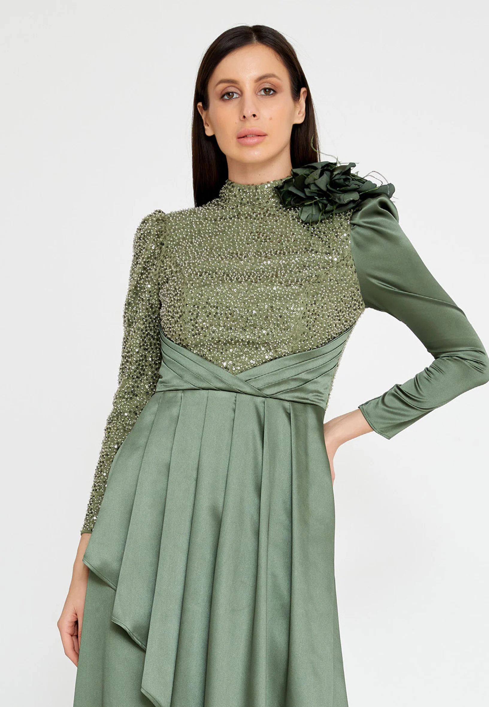 Long Sleeve Maxi Satin Column Regular Prom Dress gzk7003 - Image 8