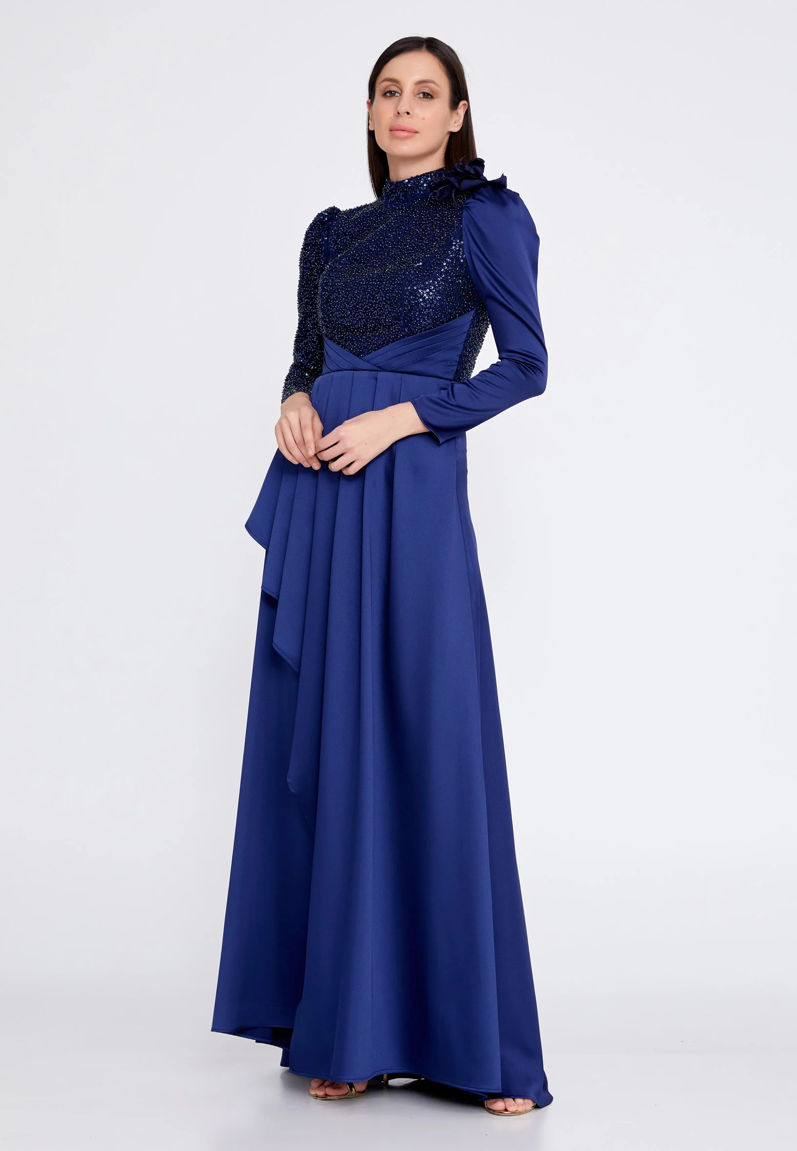 Long Sleeve Maxi Satin Column Regular Prom Dress gzk7003 - Image 9