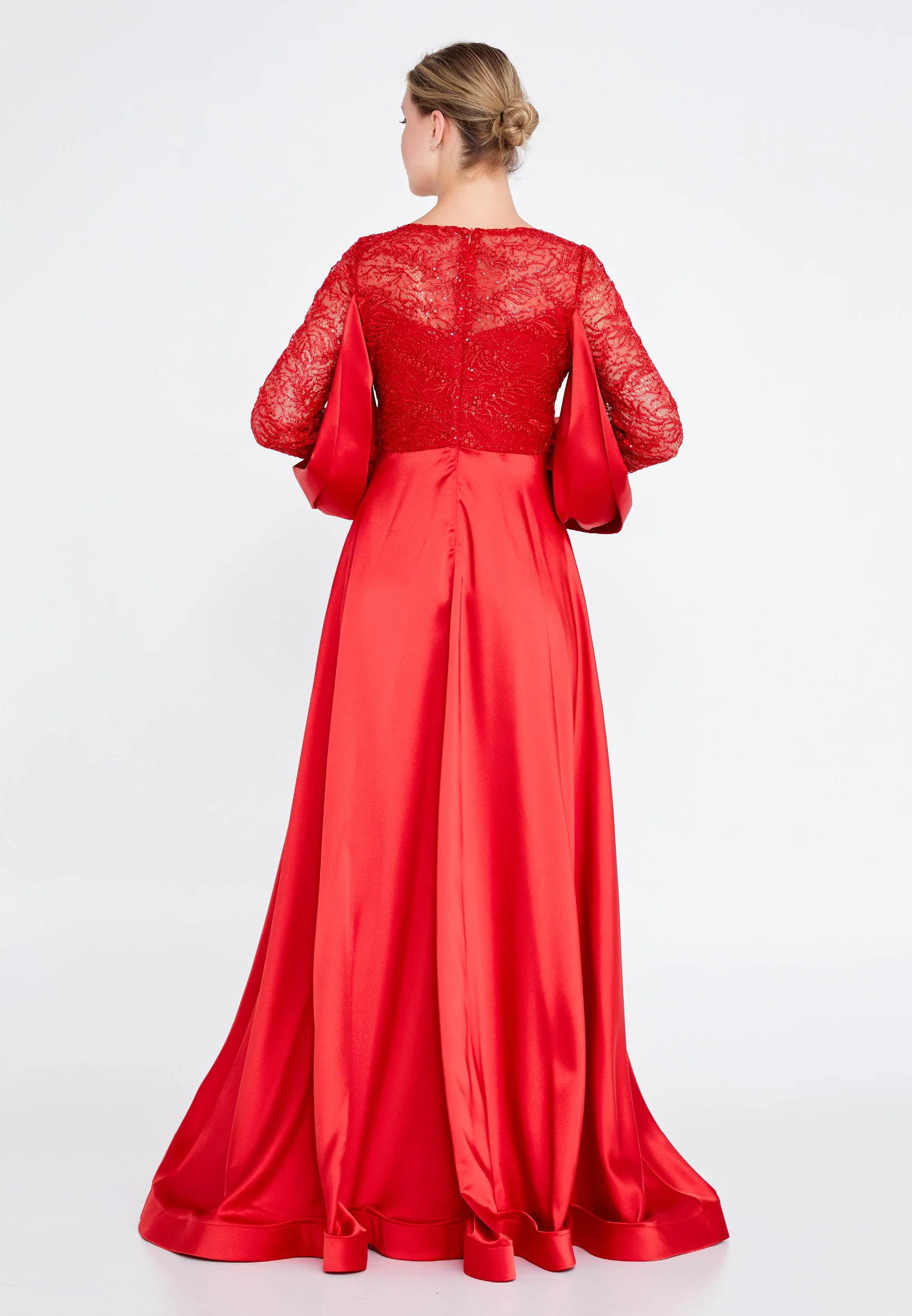 Long Sleeve Maxi Satin Column Regular Prom Dress srn9002 - Image 6