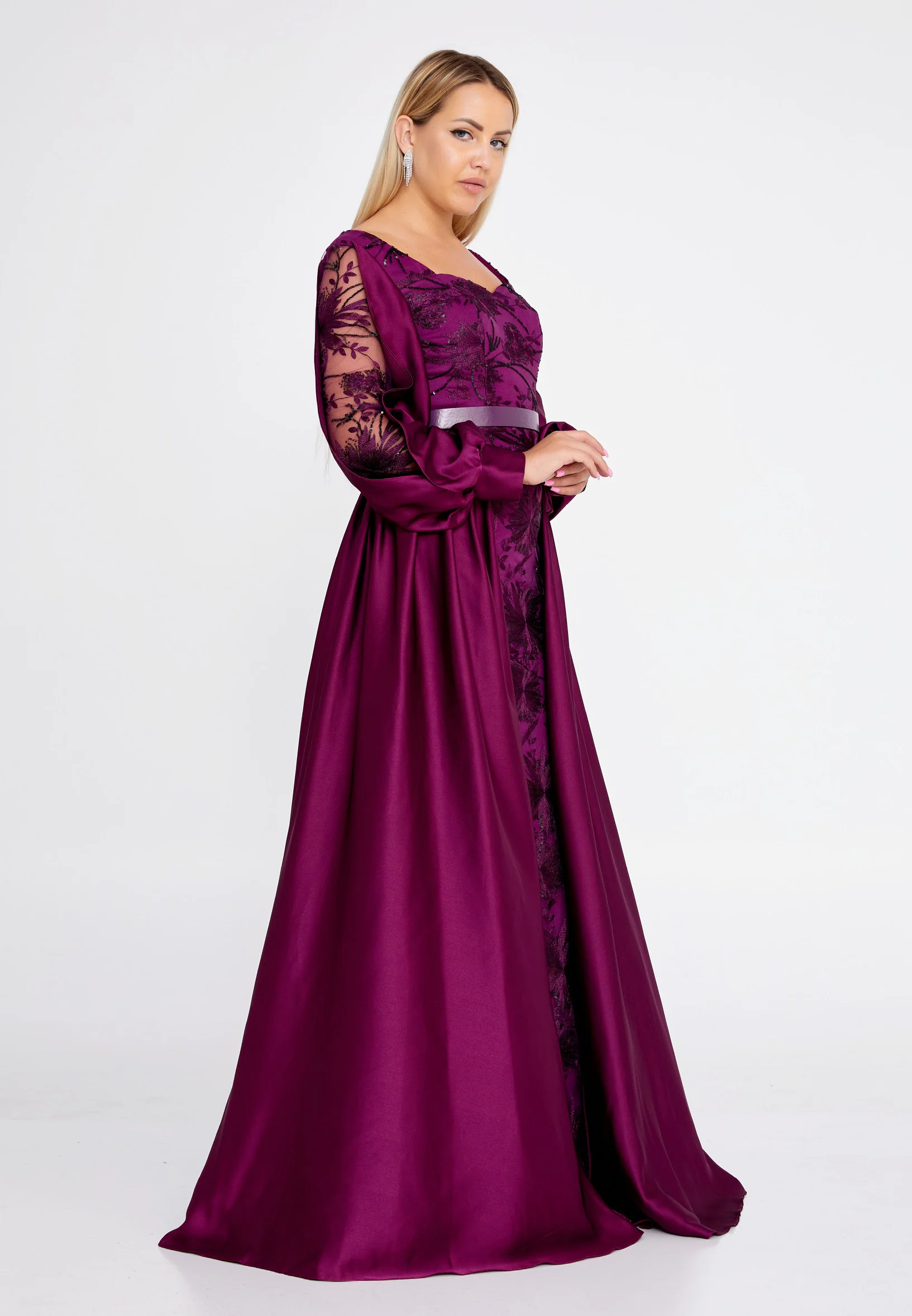 Long Sleeve Maxi Satin Column Regular Wedding Guest Dress bql2423 - Image 11