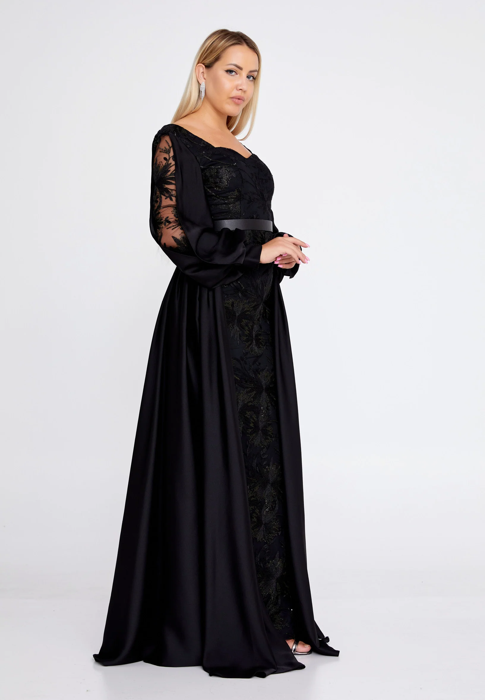 Long Sleeve Maxi Satin Column Regular Wedding Guest Dress bql2423 - Image 3
