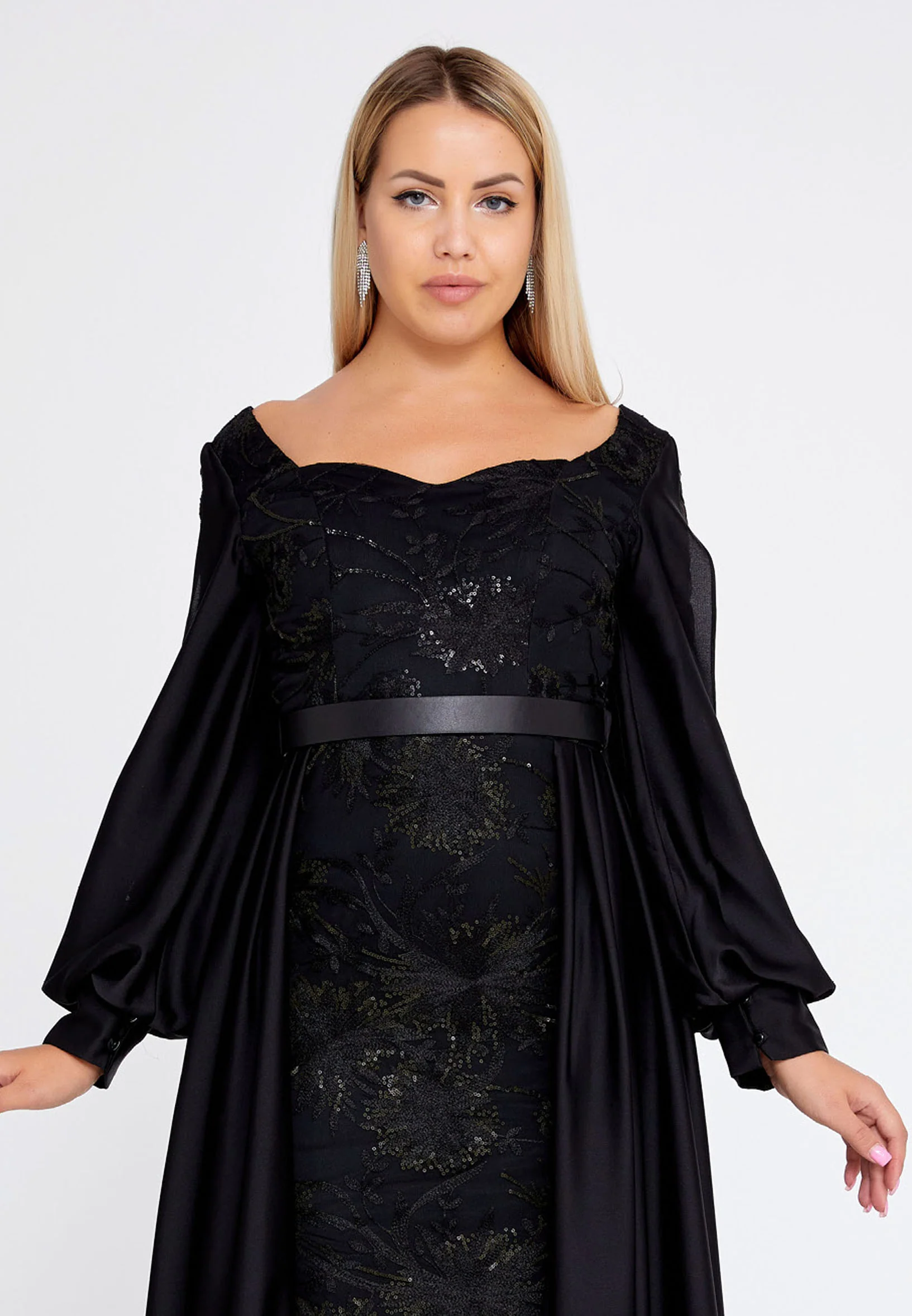 Long Sleeve Maxi Satin Column Regular Wedding Guest Dress bql2423 - Image 4