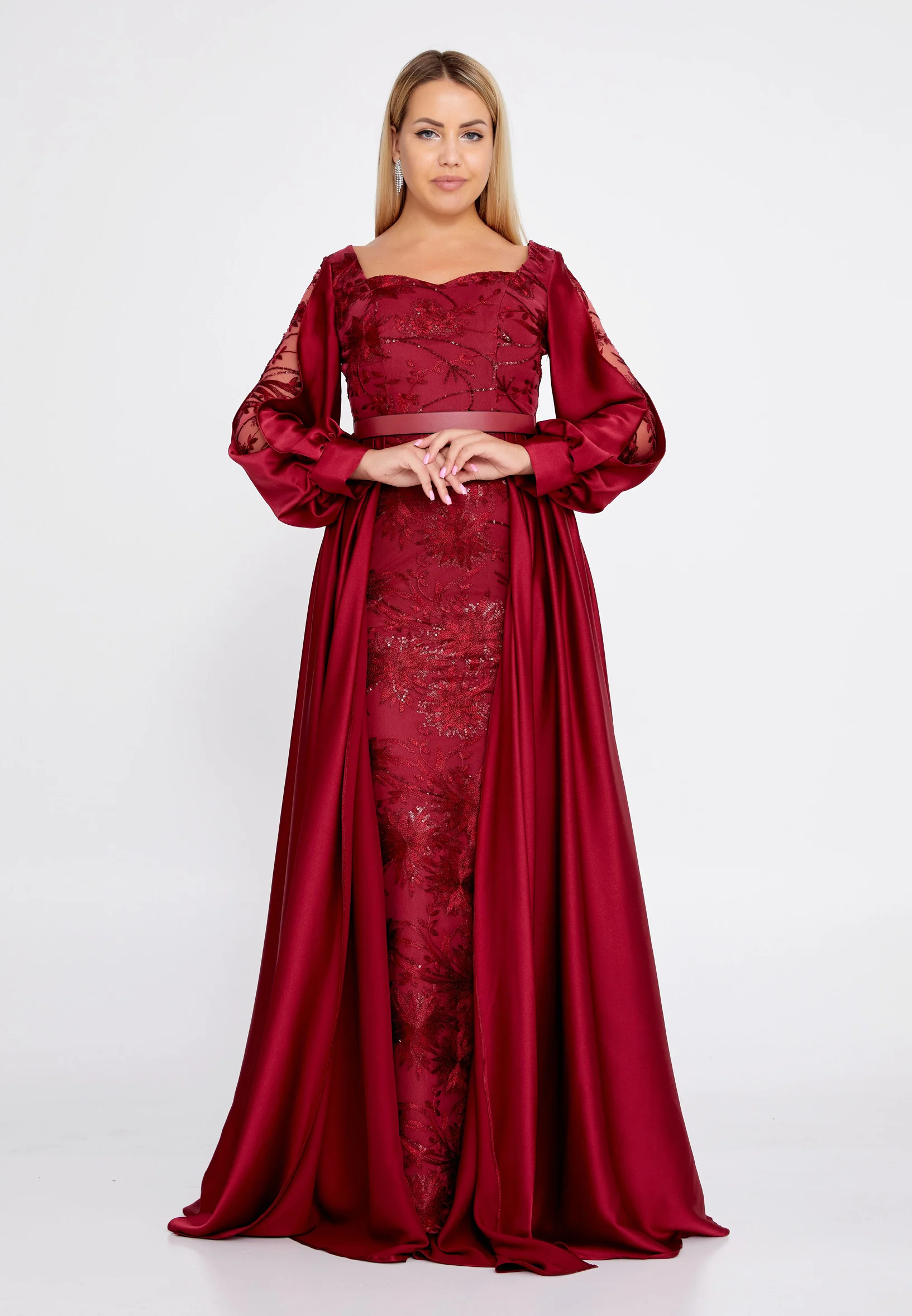 Long Sleeve Maxi Satin Column Regular Wedding Guest Dress bql2423 - Image 5
