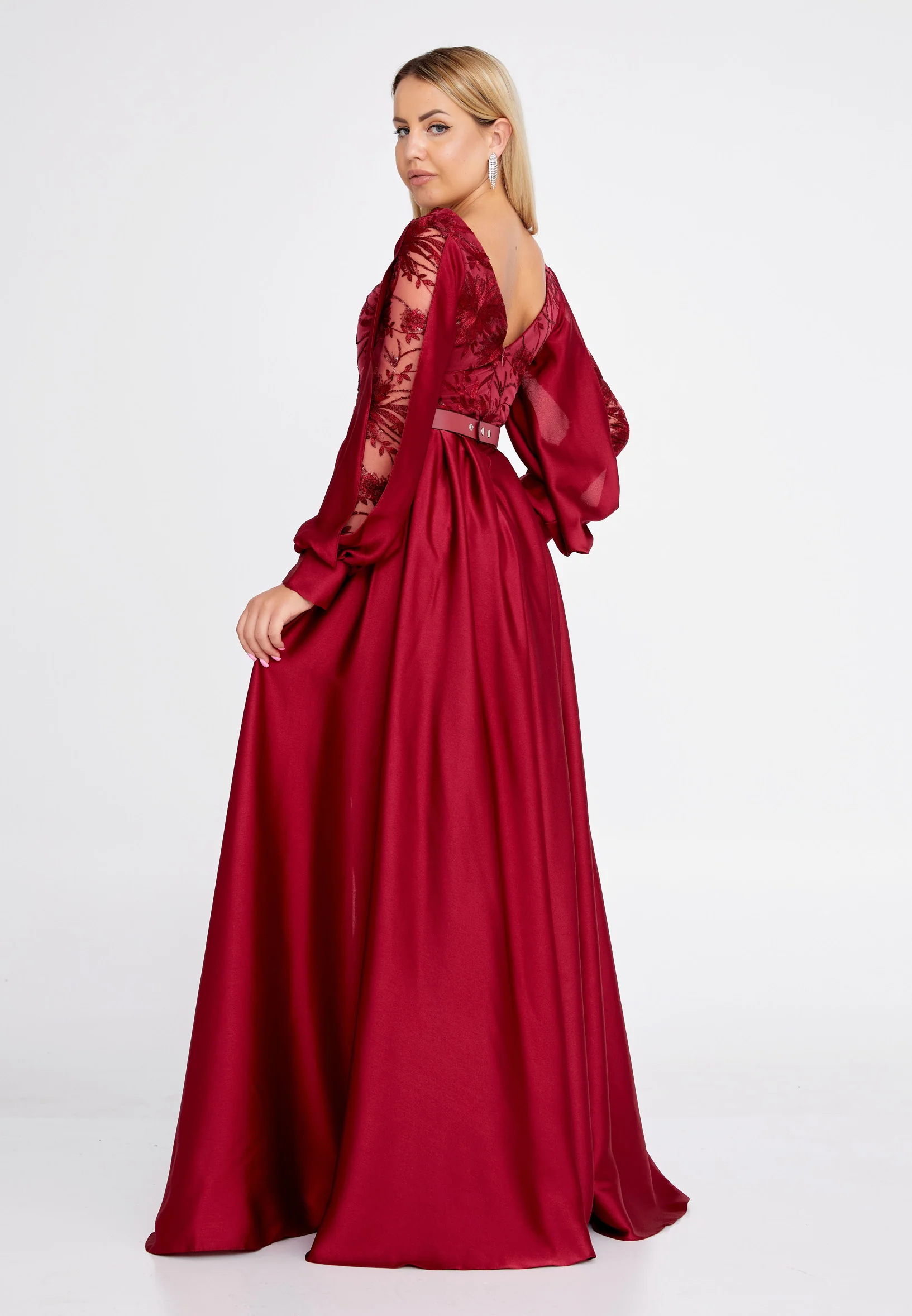 Long Sleeve Maxi Satin Column Regular Wedding Guest Dress bql2423 - Image 6