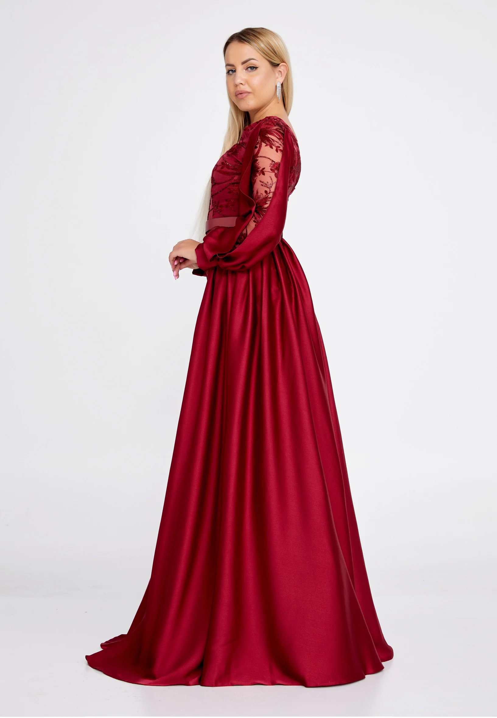 Long Sleeve Maxi Satin Column Regular Wedding Guest Dress bql2423 - Image 7