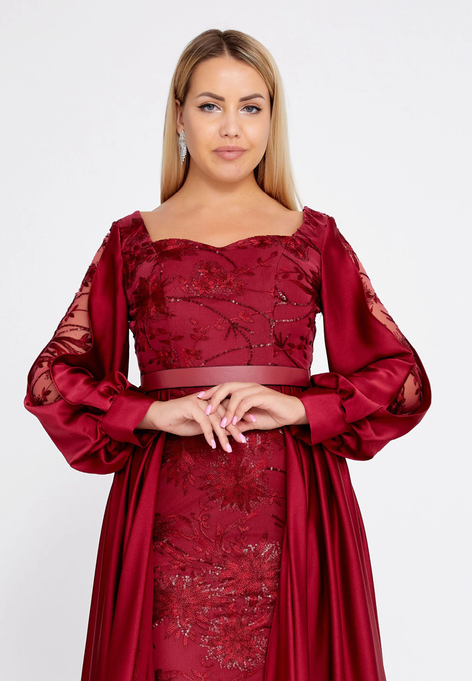 Long Sleeve Maxi Satin Column Regular Wedding Guest Dress bql2423 - Image 8