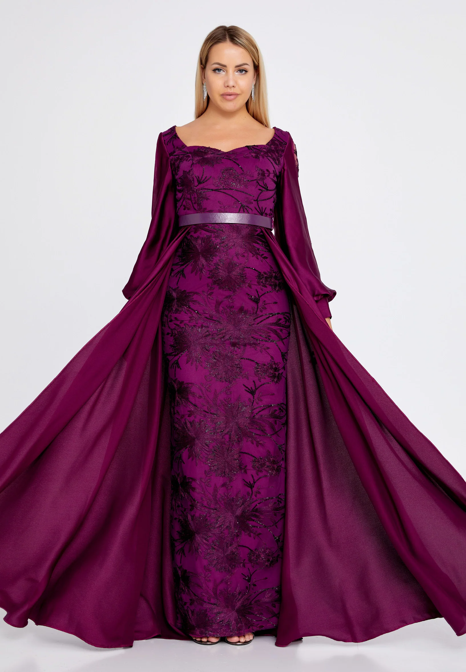 Long Sleeve Maxi Satin Column Regular Wedding Guest Dress bql2423 - Image 9