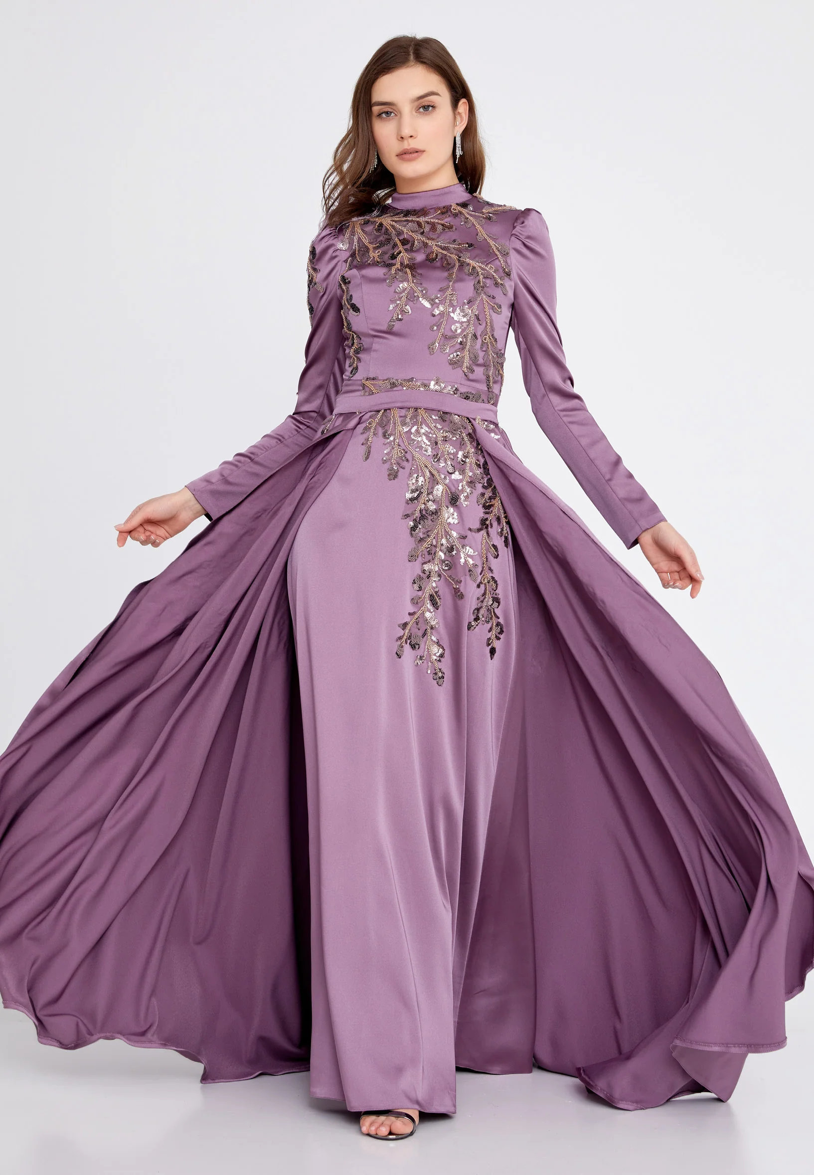 Long Sleeve Maxi Satin Column Regular Wedding Guest Dress eck9001 - Image 10