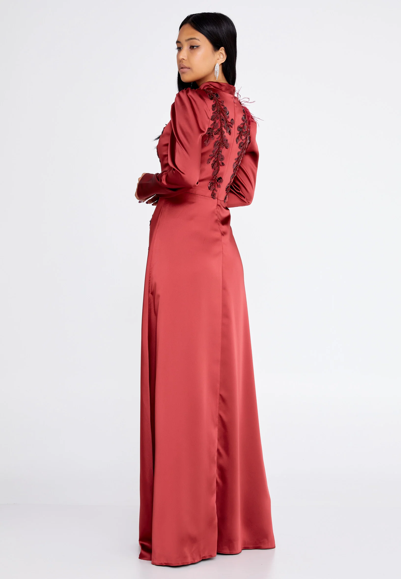 Long Sleeve Maxi Satin Column Regular Wedding Guest Dress eck9001 - Image 2