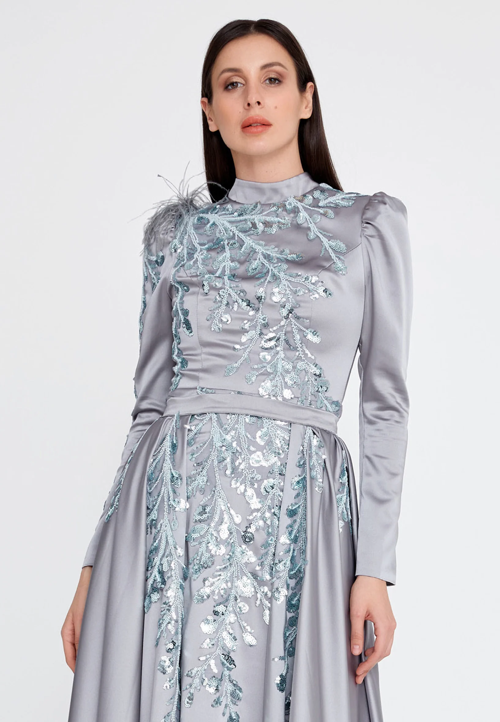 Long Sleeve Maxi Satin Column Regular Wedding Guest Dress eck9001 - Image 8