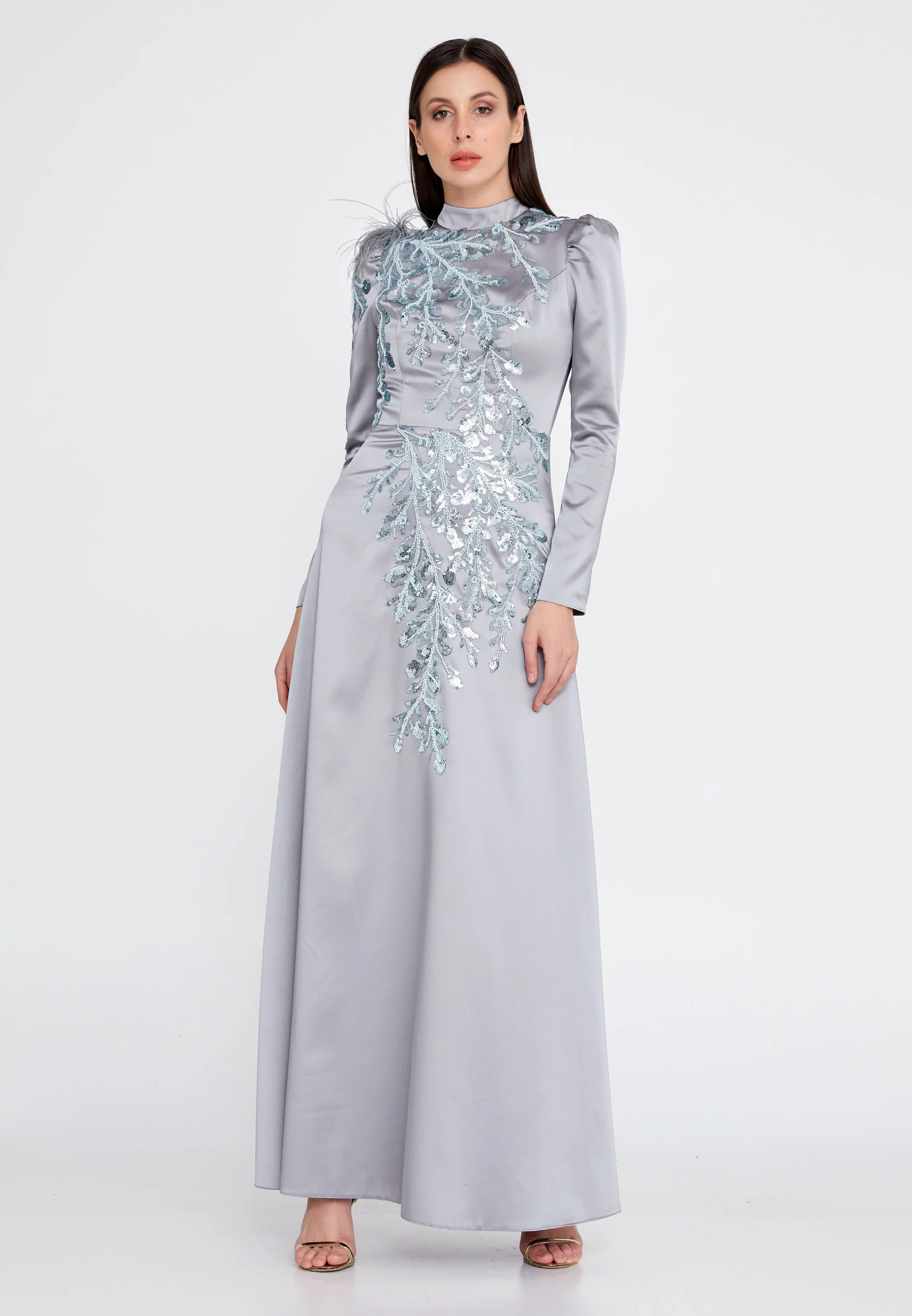 Long Sleeve Maxi Satin Column Regular Wedding Guest Dress eck9001 - Image 9