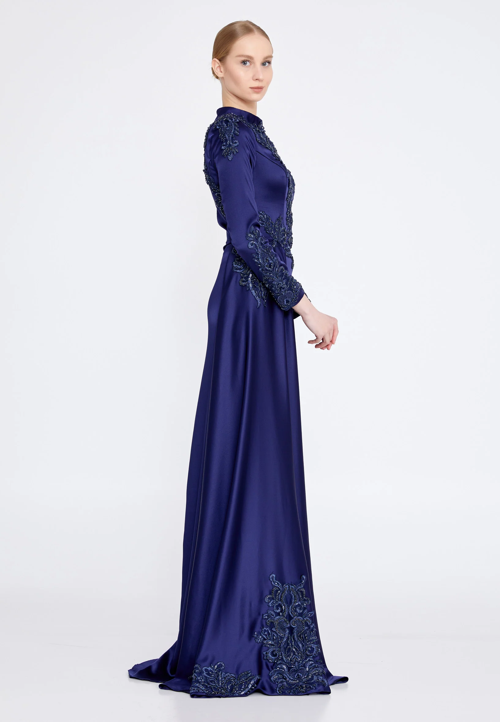 Long Sleeve Maxi Satin Column Regular Wedding Guest Dress eck9006 - Image 11
