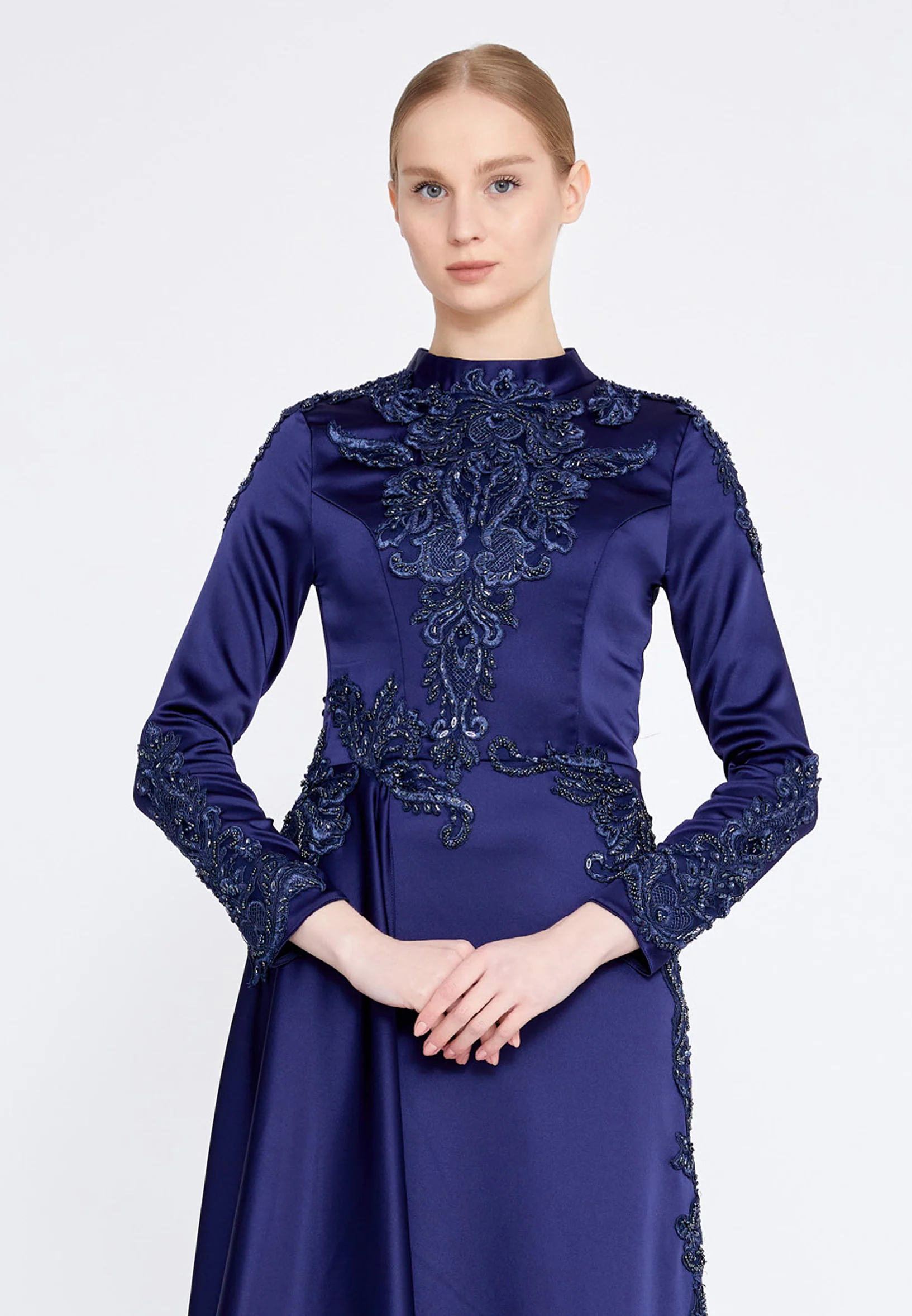 Long Sleeve Maxi Satin Column Regular Wedding Guest Dress eck9006 - Image 12