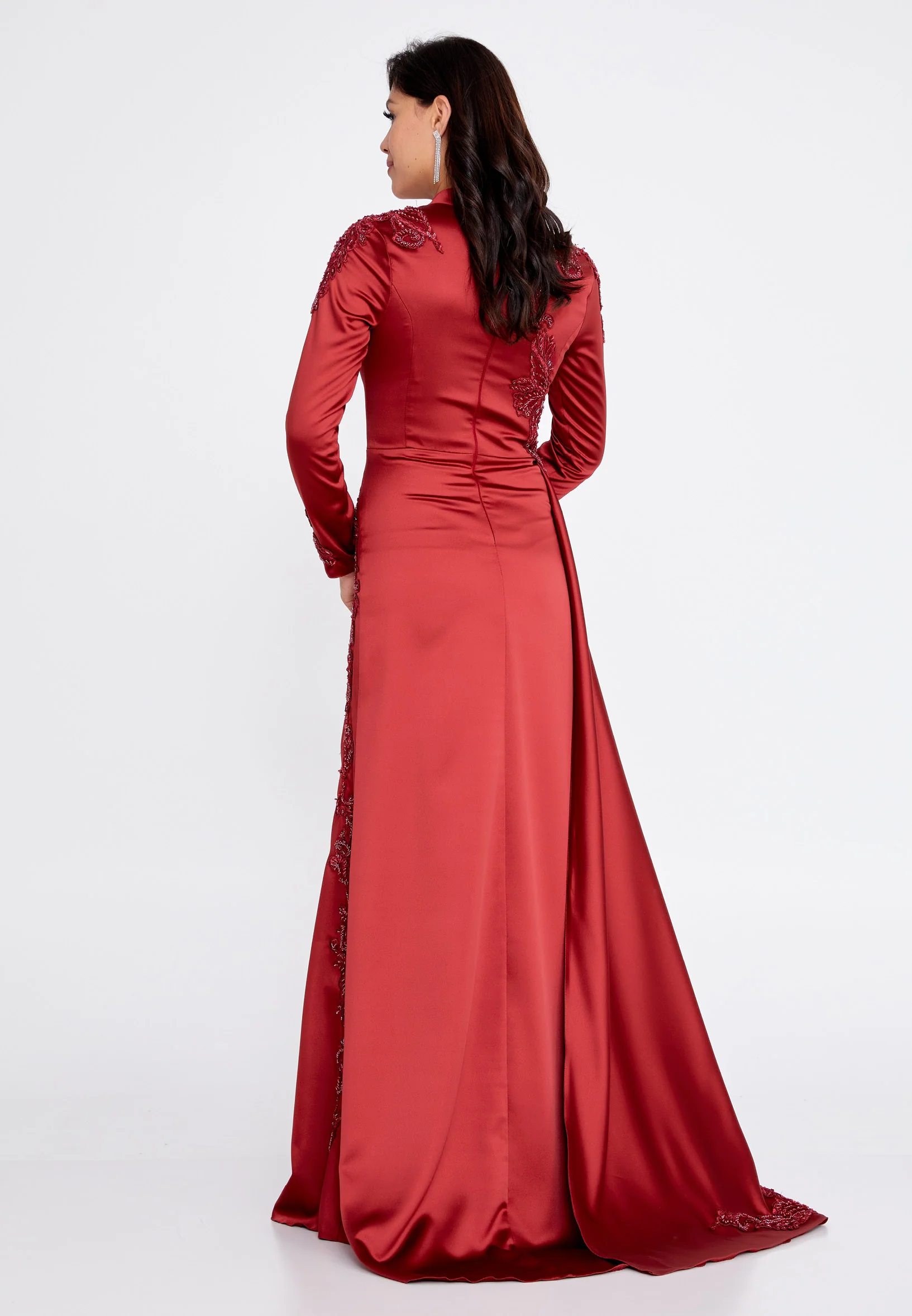 Long Sleeve Maxi Satin Column Regular Wedding Guest Dress eck9006 - Image 2