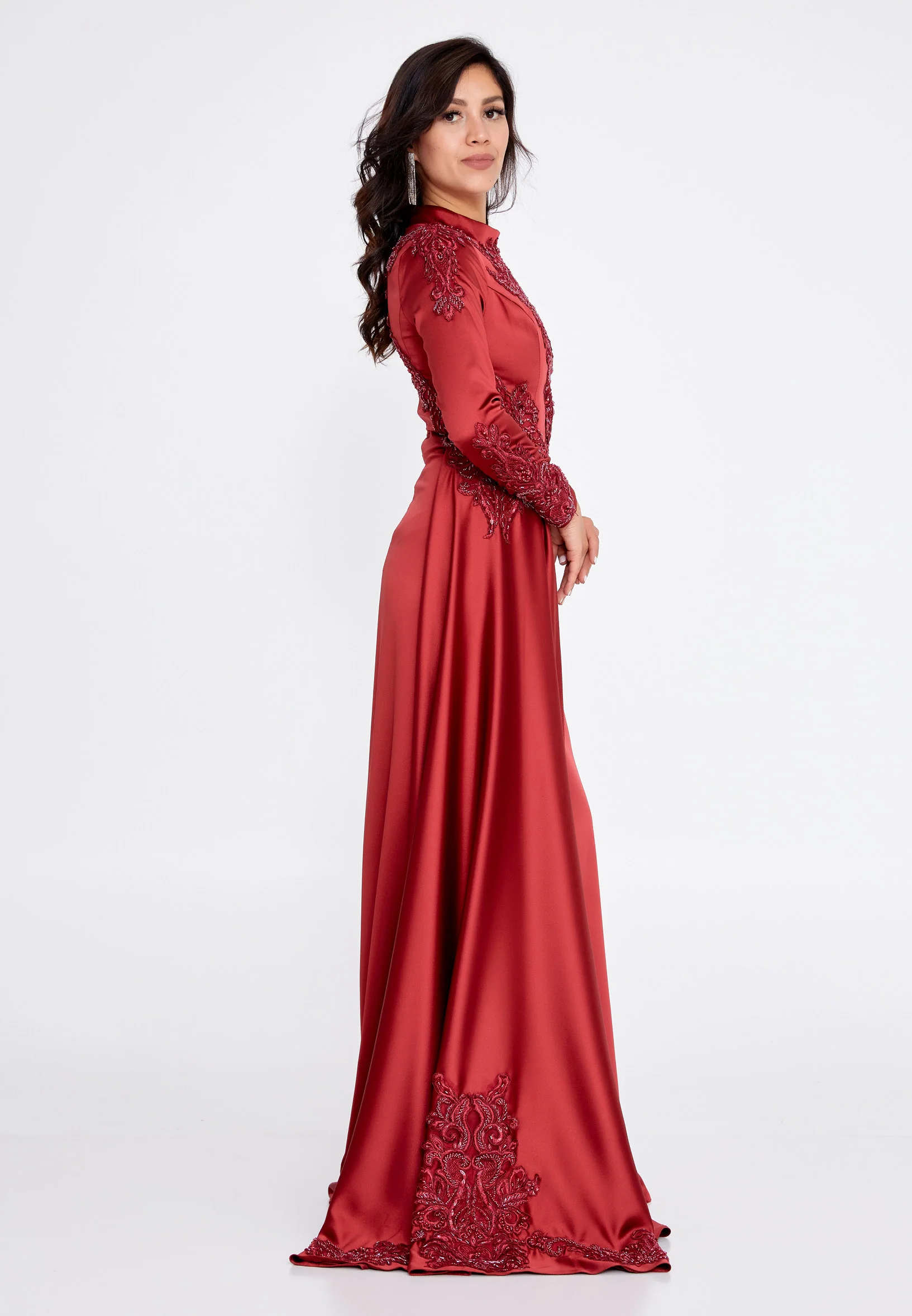 Long Sleeve Maxi Satin Column Regular Wedding Guest Dress eck9006 - Image 3