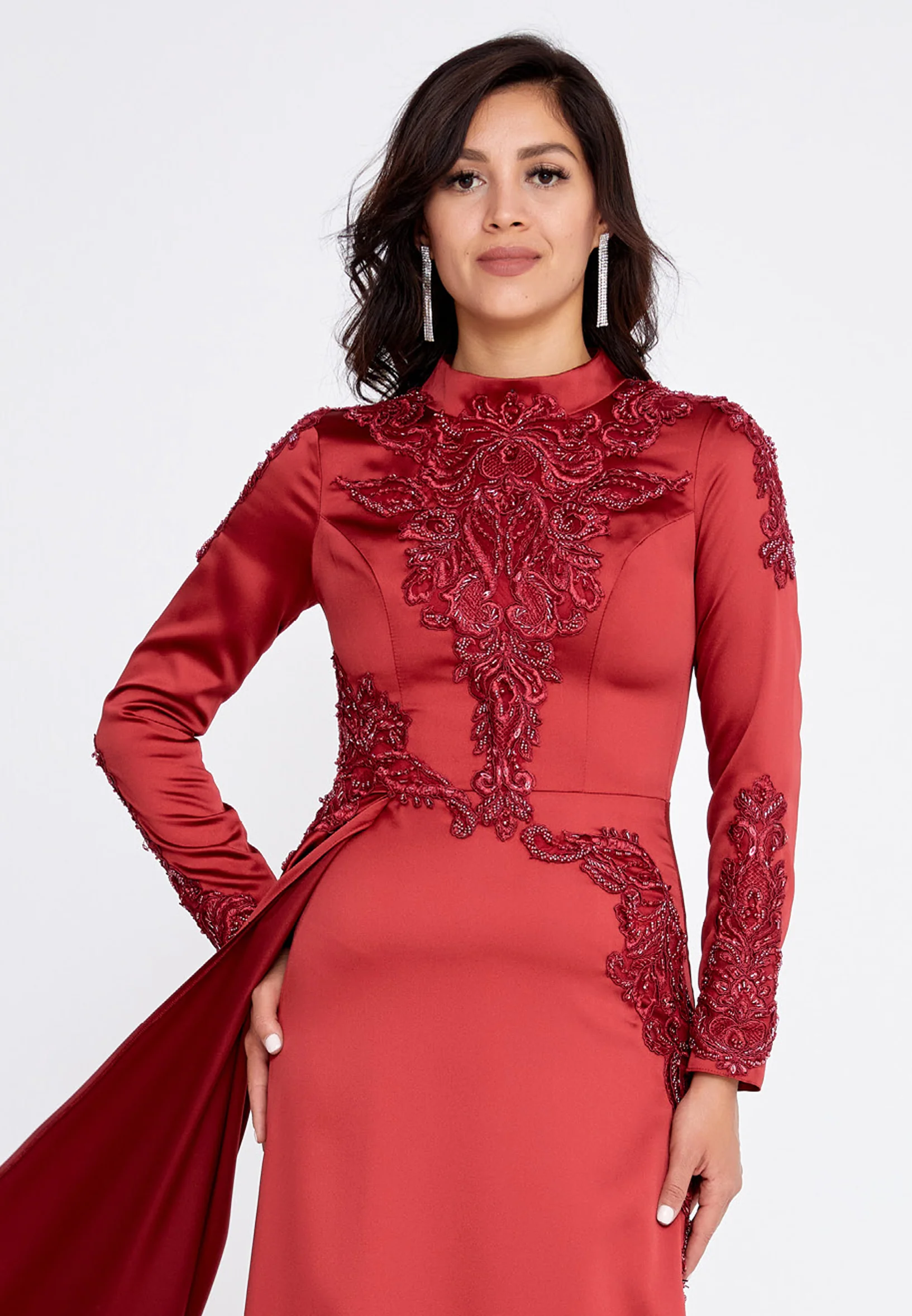 Long Sleeve Maxi Satin Column Regular Wedding Guest Dress eck9006 - Image 4