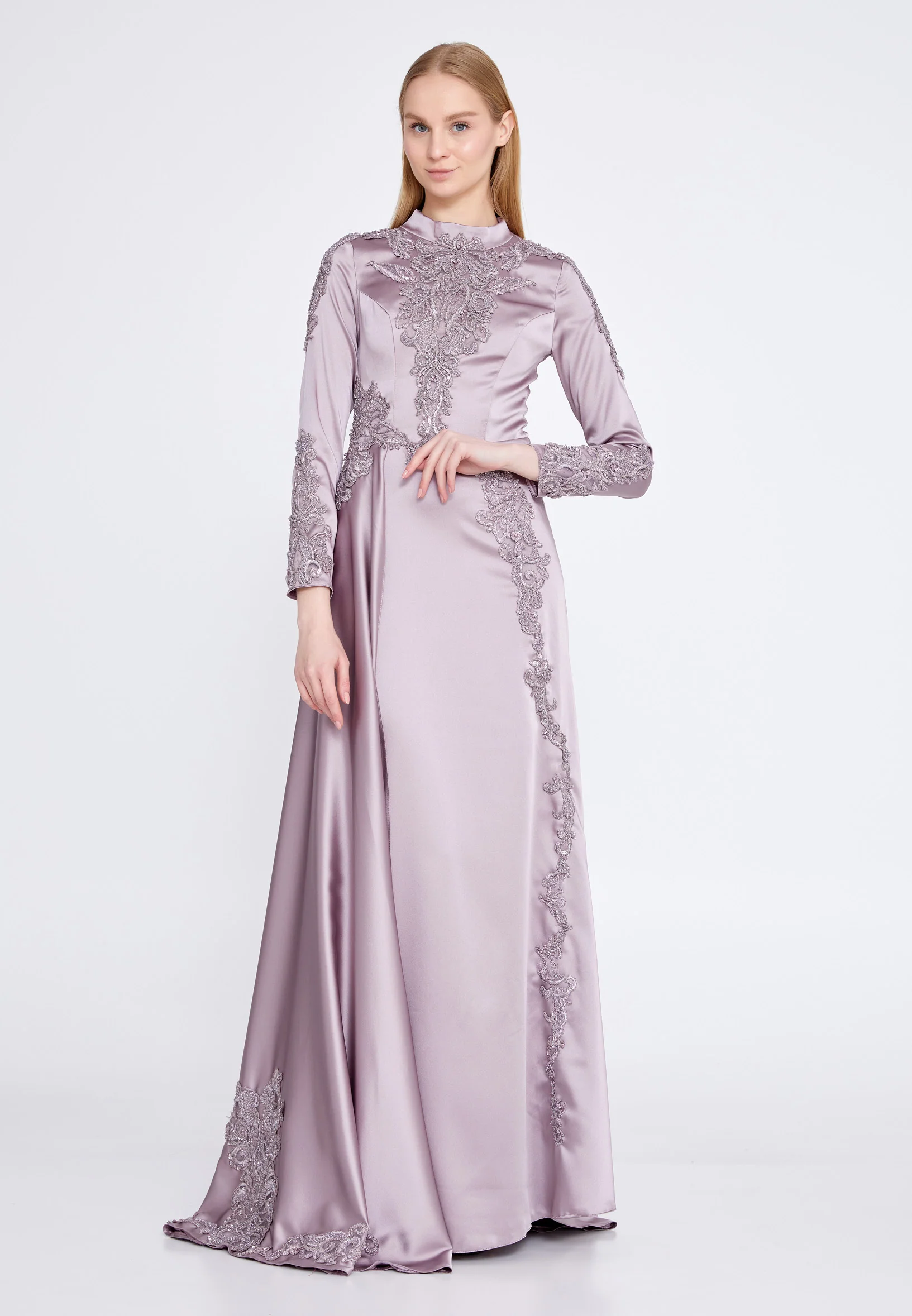 Long Sleeve Maxi Satin Column Regular Wedding Guest Dress eck9006 - Image 5
