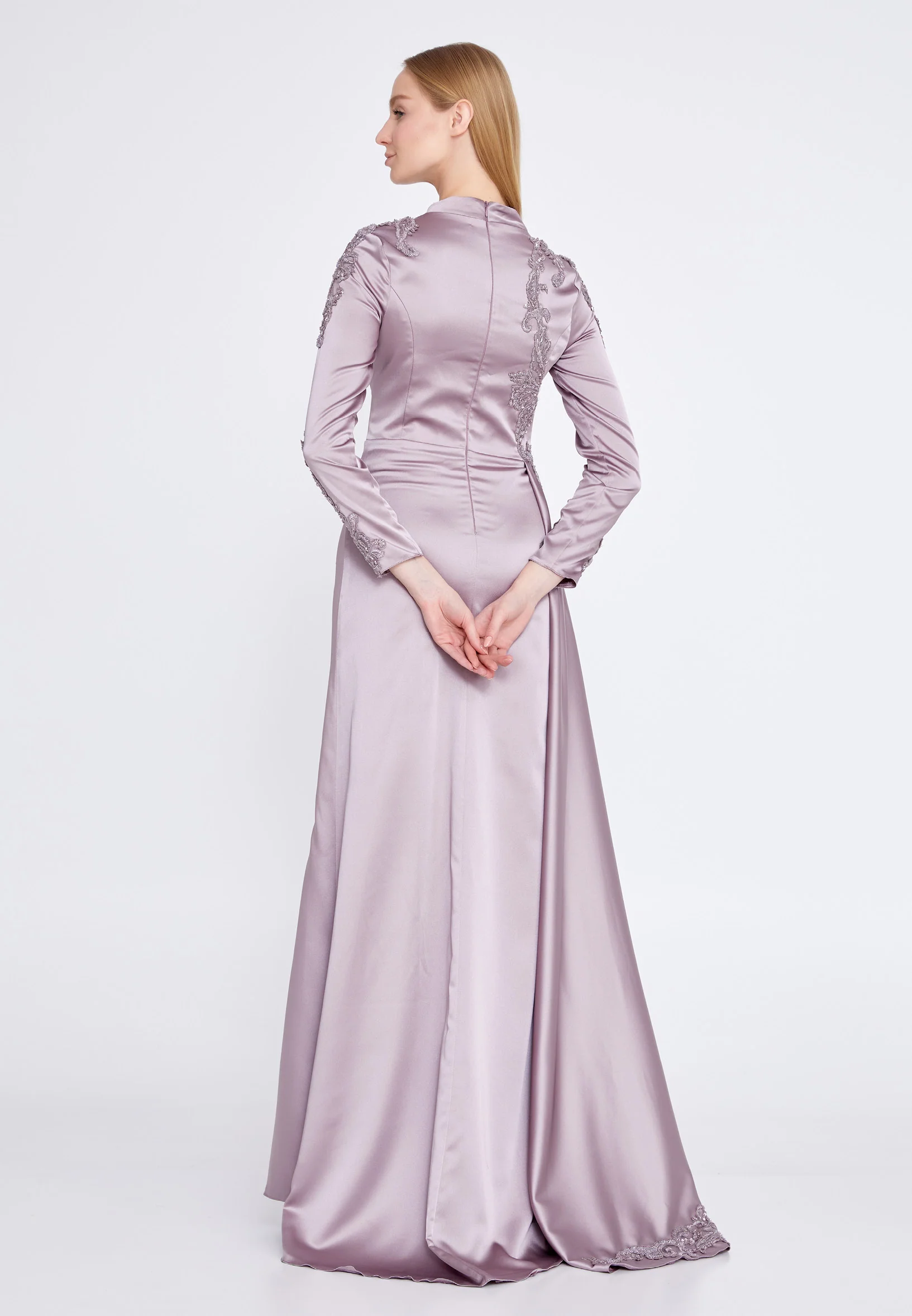 Long Sleeve Maxi Satin Column Regular Wedding Guest Dress eck9006 - Image 6
