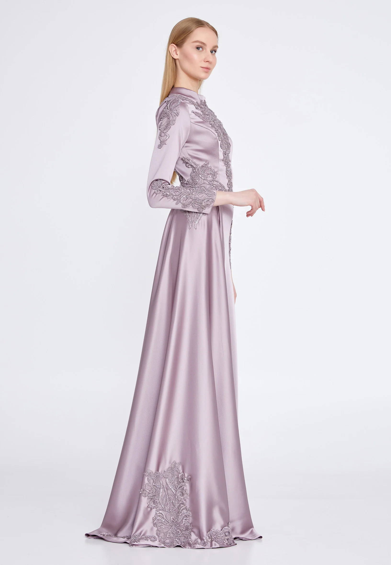Long Sleeve Maxi Satin Column Regular Wedding Guest Dress eck9006 - Image 7
