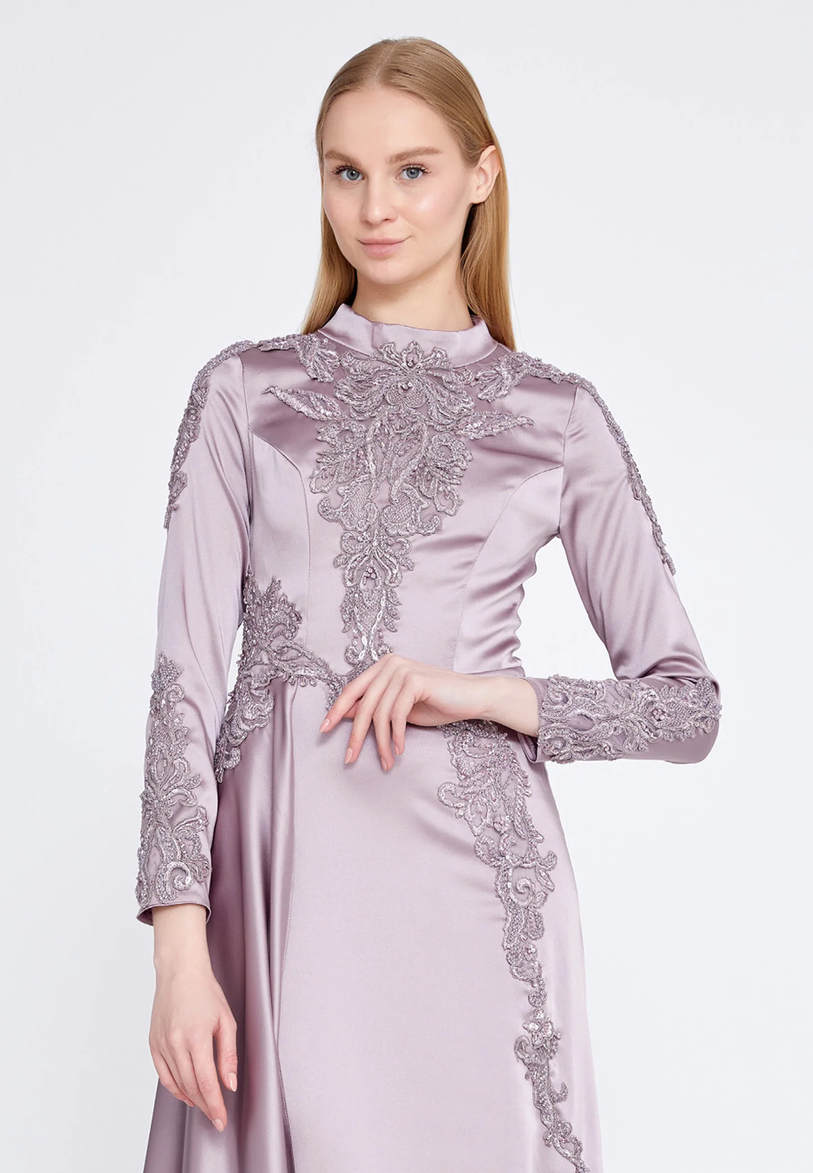 Long Sleeve Maxi Satin Column Regular Wedding Guest Dress eck9006 - Image 8