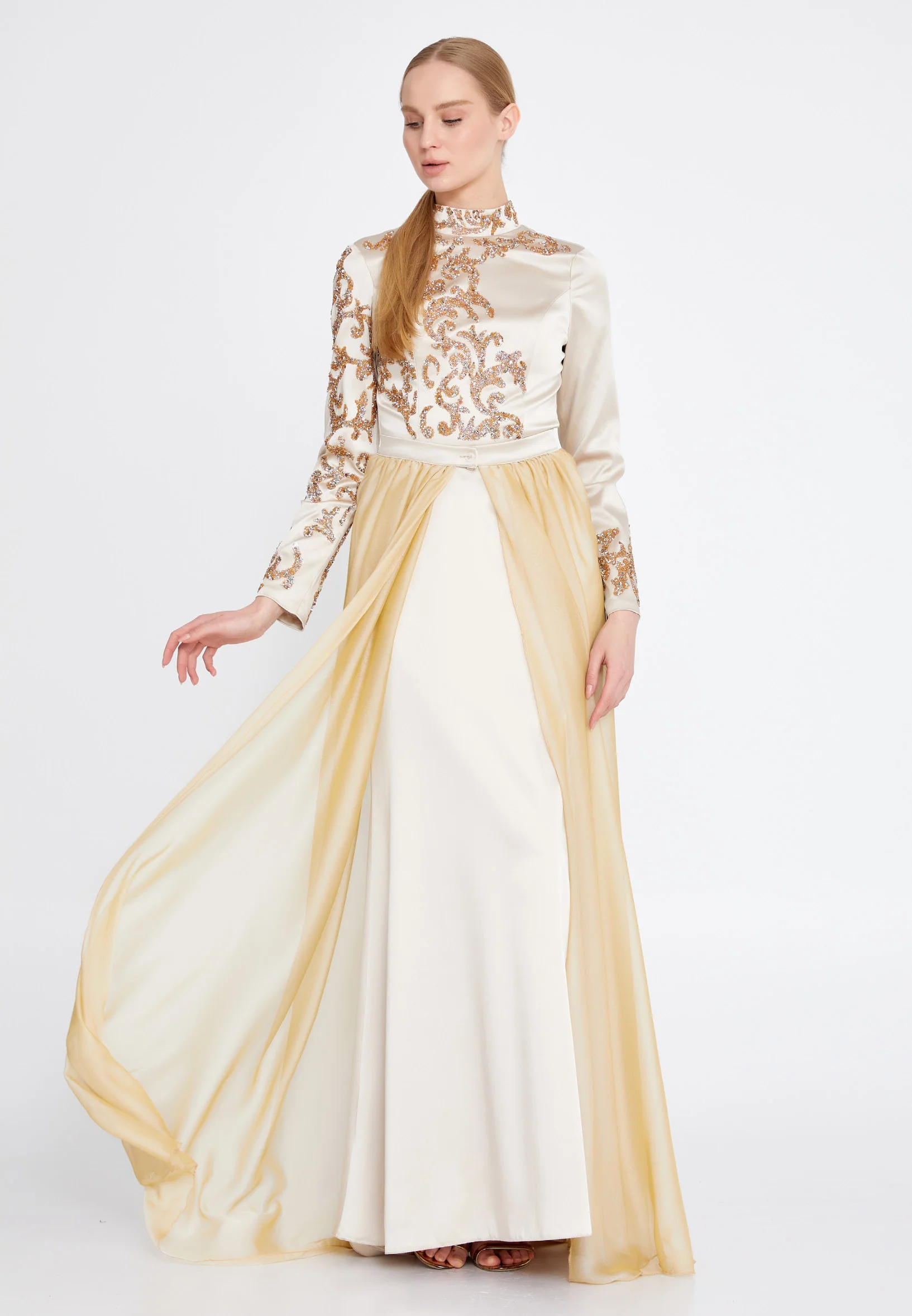 Long Sleeve Maxi Satin Column Regular Wedding Guest Dress eck9008