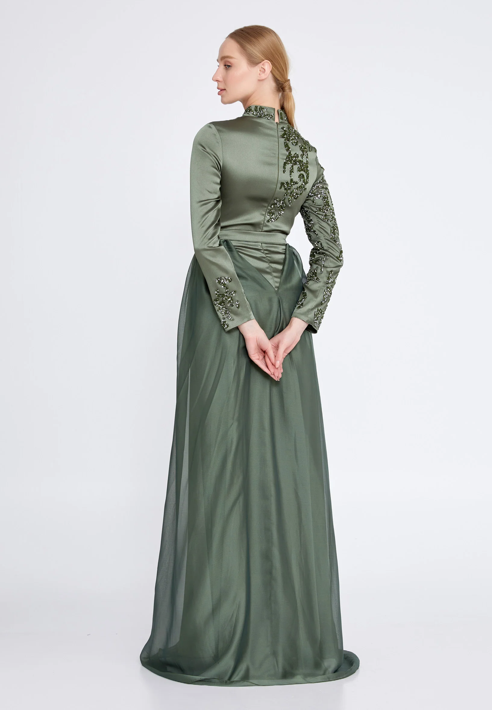 Long Sleeve Maxi Satin Column Regular Wedding Guest Dress eck9008 - Image 12