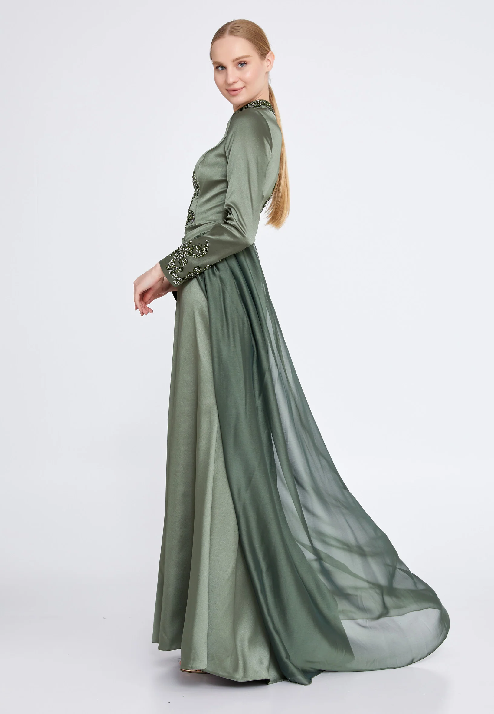 Long Sleeve Maxi Satin Column Regular Wedding Guest Dress eck9008 - Image 13