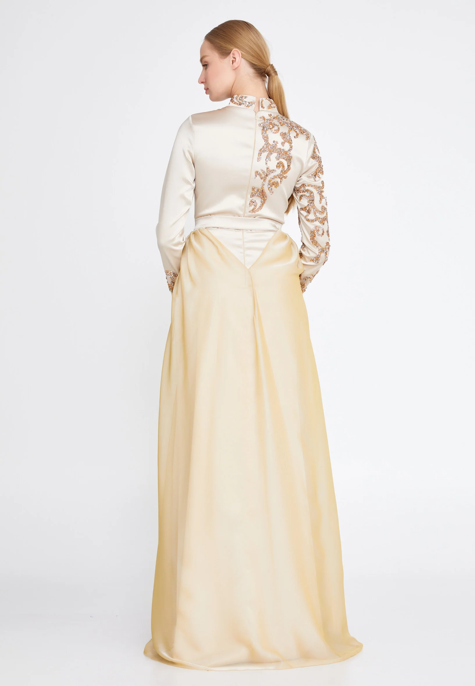 Long Sleeve Maxi Satin Column Regular Wedding Guest Dress eck9008 - Image 2