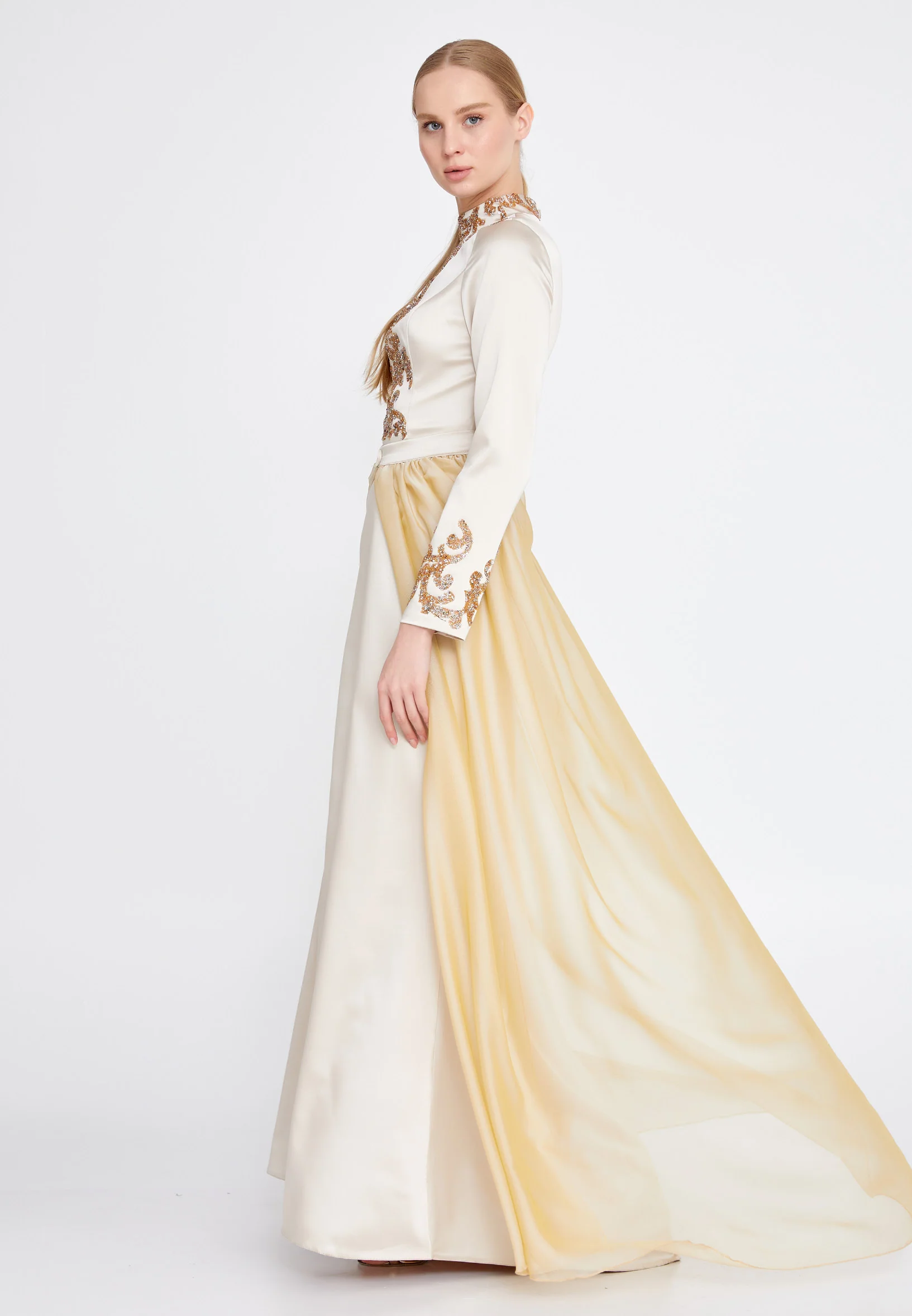 Long Sleeve Maxi Satin Column Regular Wedding Guest Dress eck9008 - Image 3
