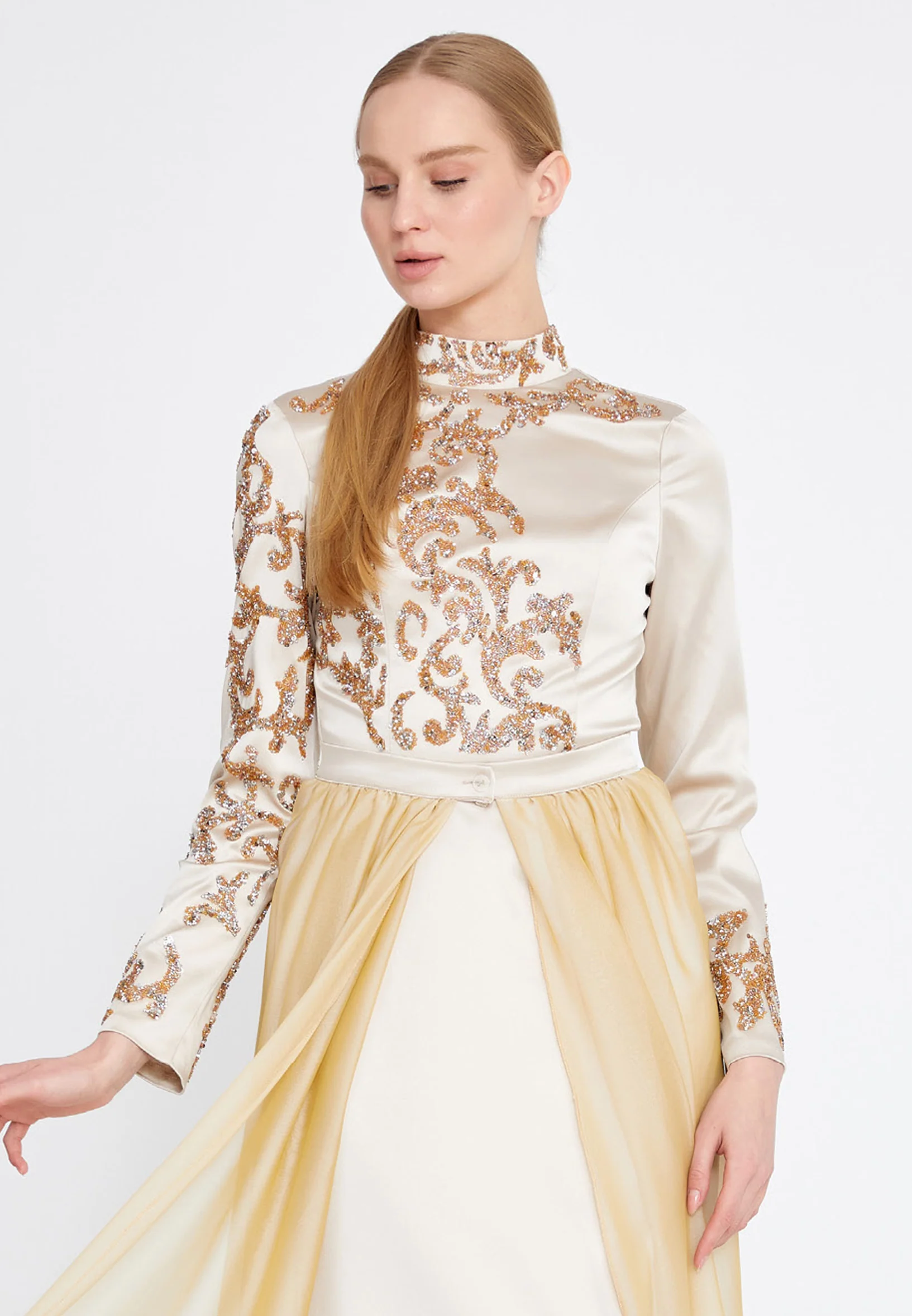 Long Sleeve Maxi Satin Column Regular Wedding Guest Dress eck9008 - Image 4