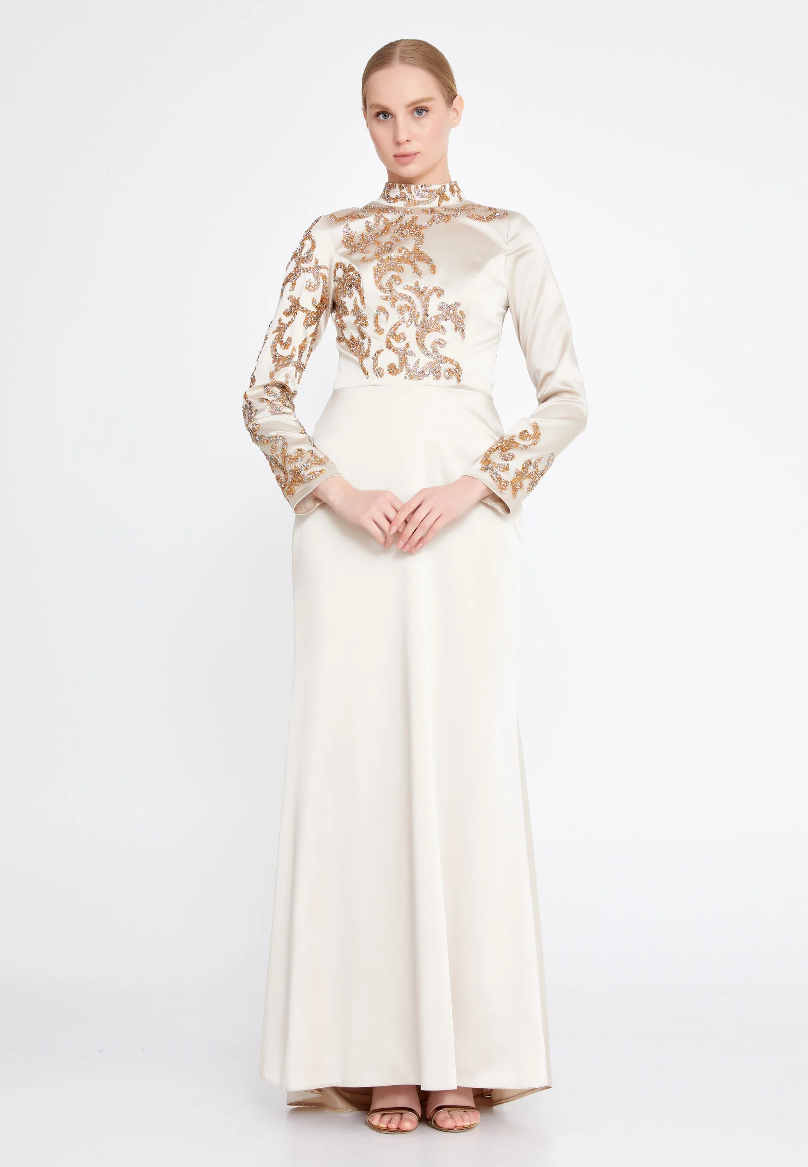 Long Sleeve Maxi Satin Column Regular Wedding Guest Dress eck9008 - Image 5