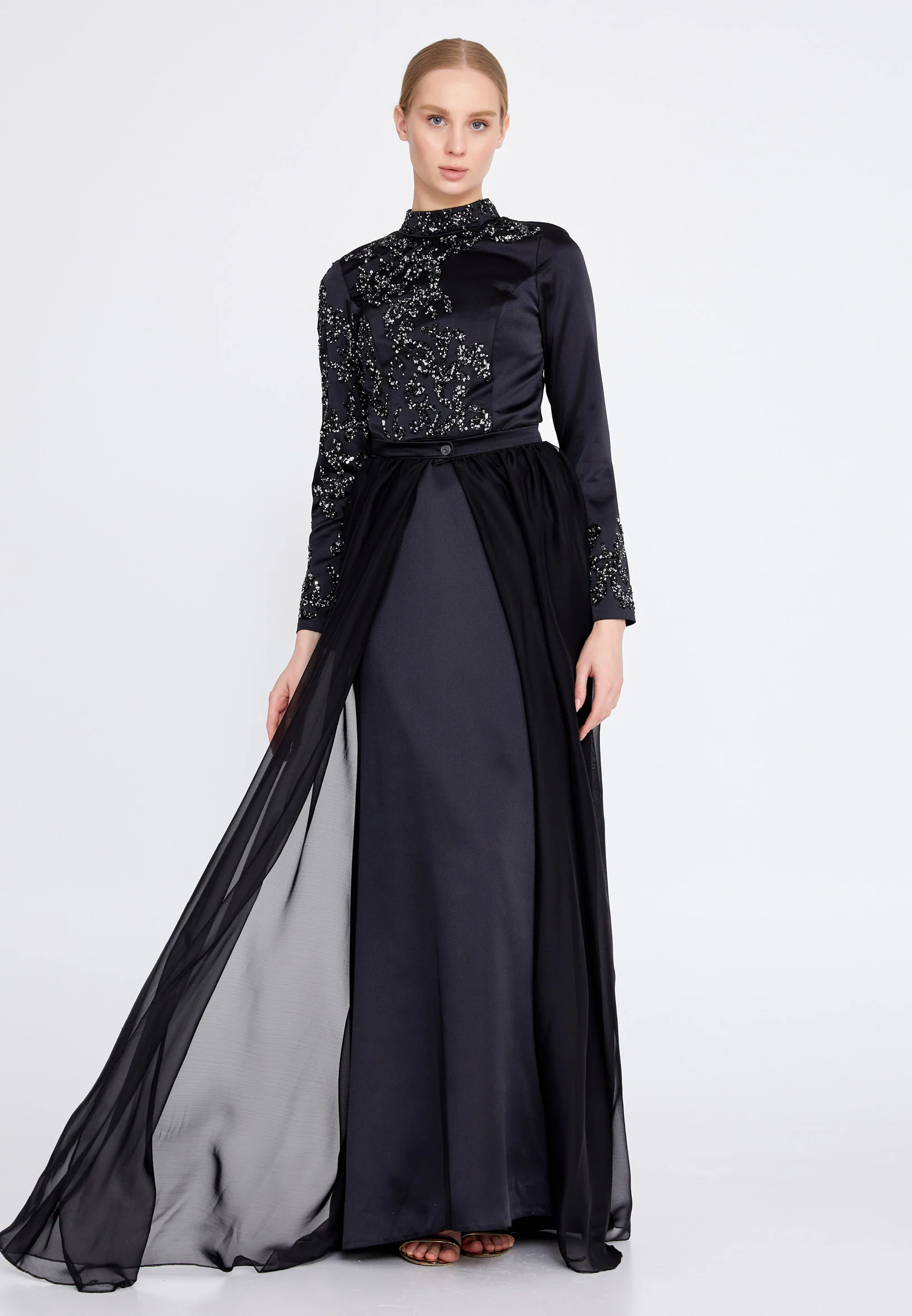 Long Sleeve Maxi Satin Column Regular Wedding Guest Dress eck9008 - Image 6