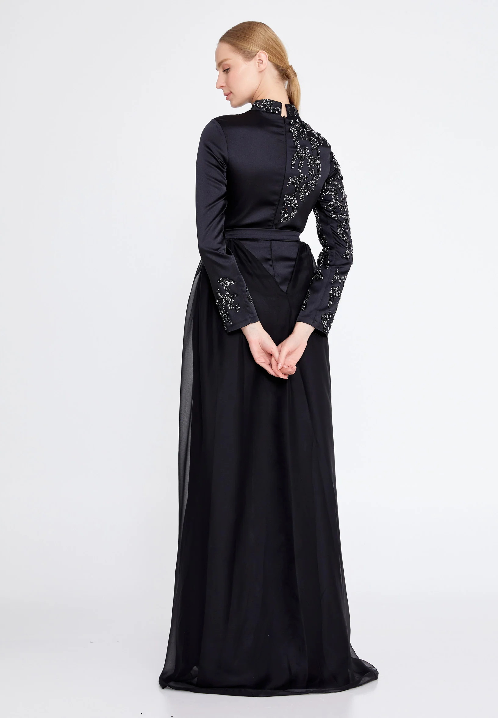 Long Sleeve Maxi Satin Column Regular Wedding Guest Dress eck9008 - Image 7