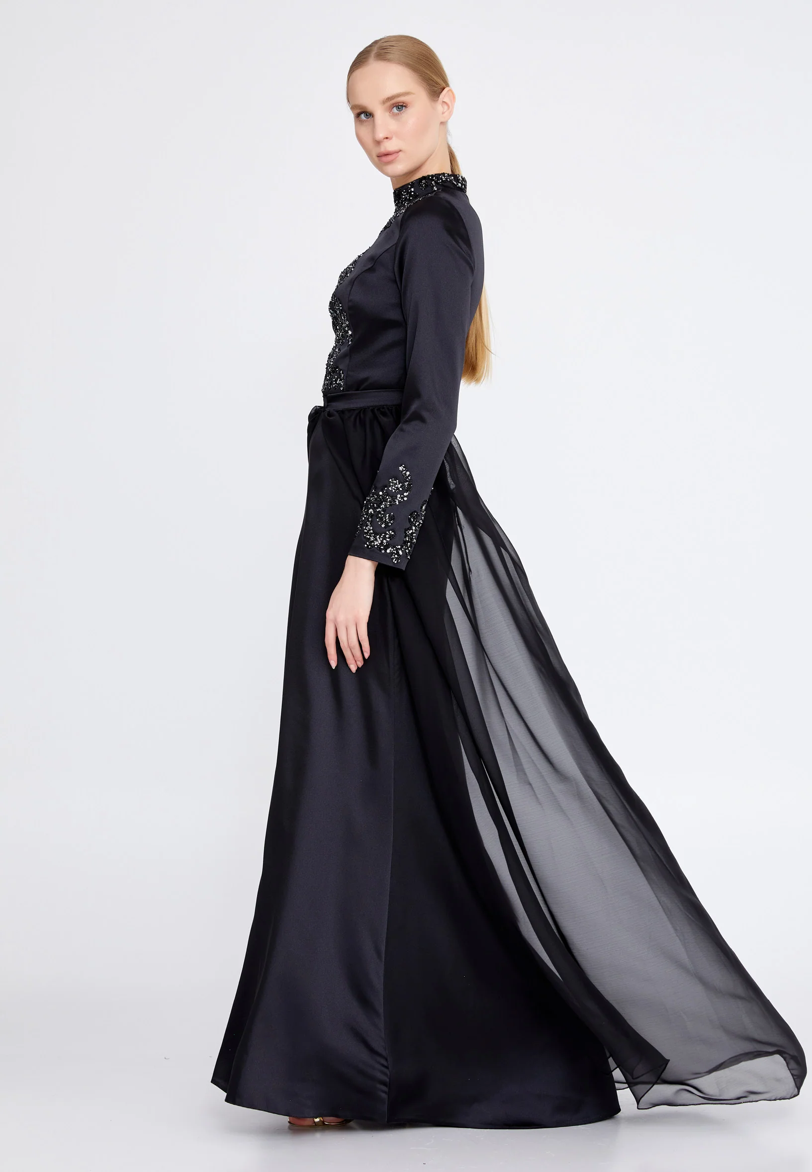 Long Sleeve Maxi Satin Column Regular Wedding Guest Dress eck9008 - Image 8