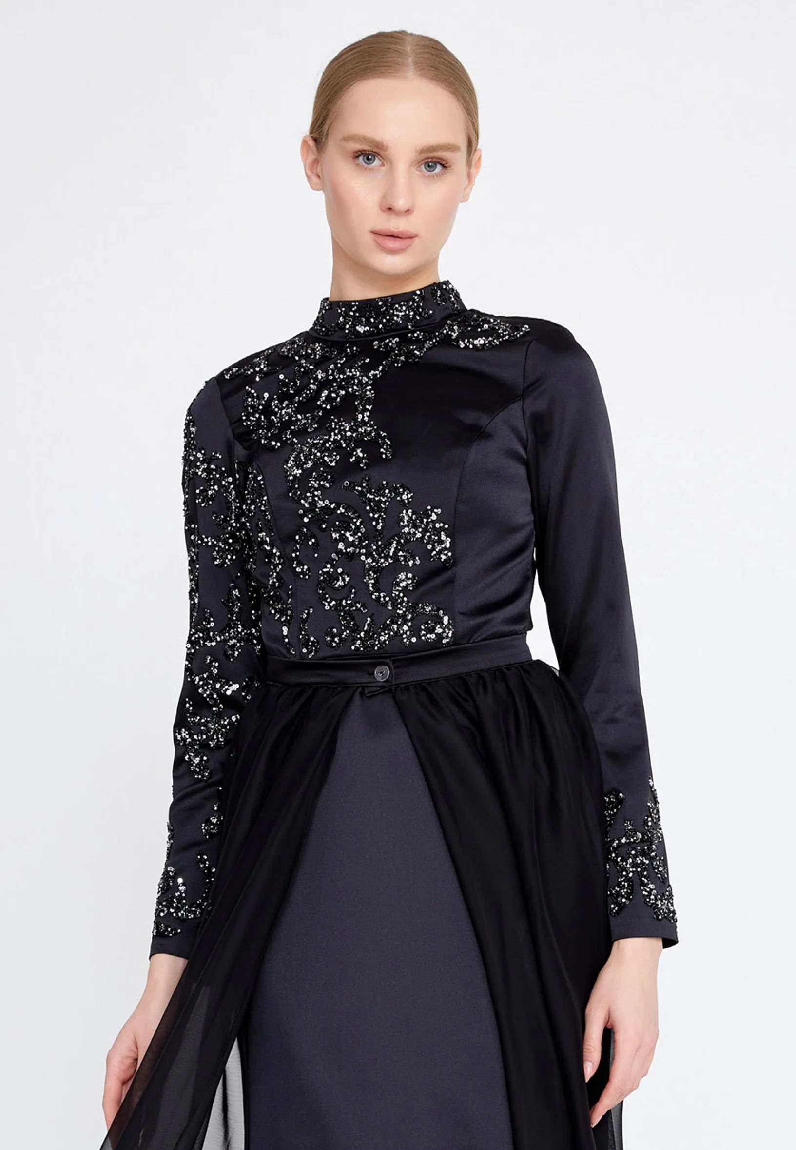 Long Sleeve Maxi Satin Column Regular Wedding Guest Dress eck9008 - Image 9