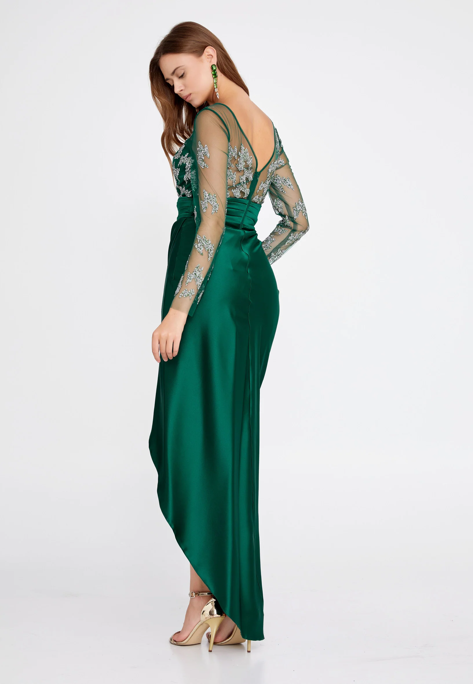 Long Sleeve Maxi Satin Column Regular Wedding Guest Dress fch2211 - Image 10