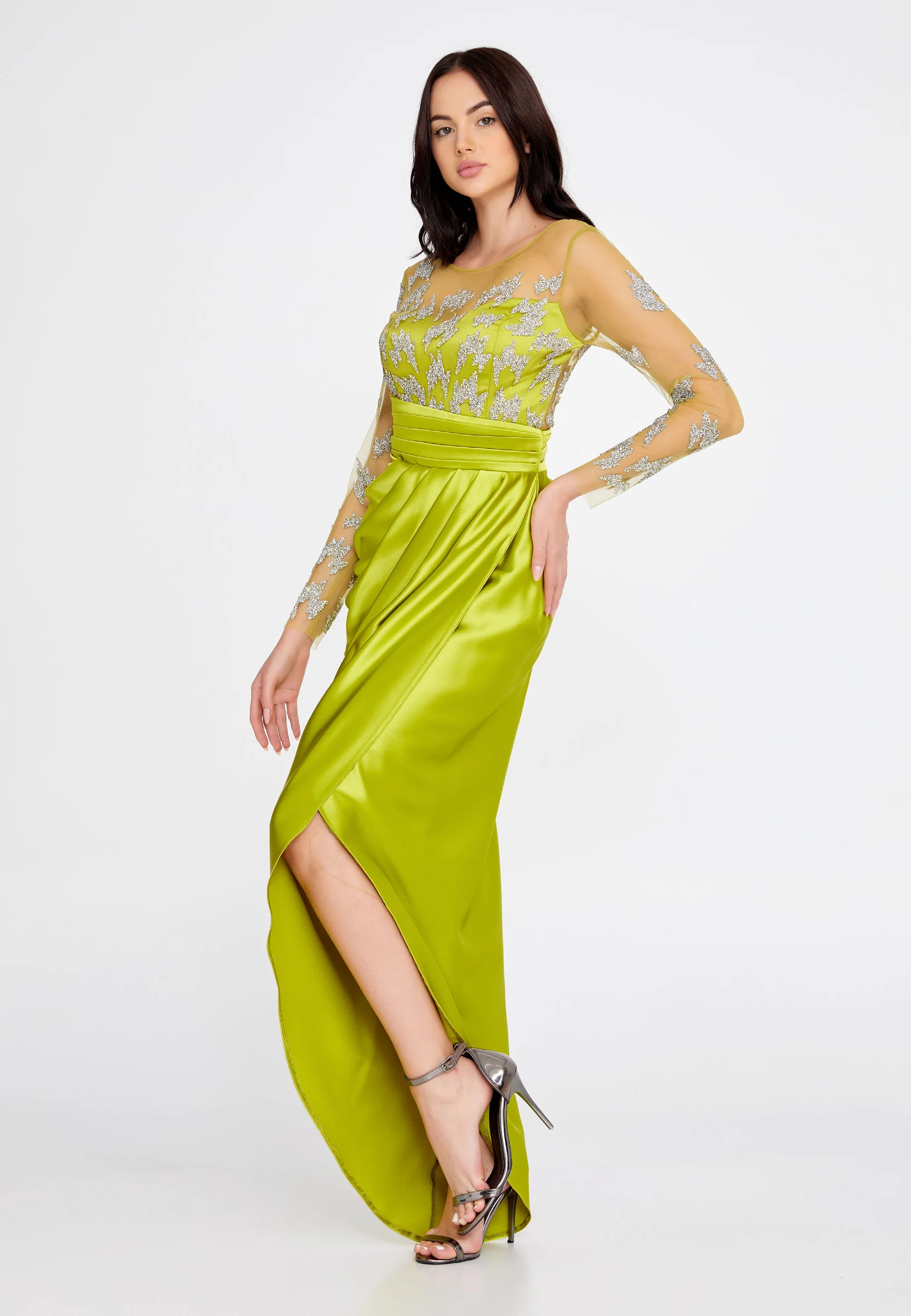 Long Sleeve Maxi Satin Column Regular Wedding Guest Dress fch2211 - Image 15