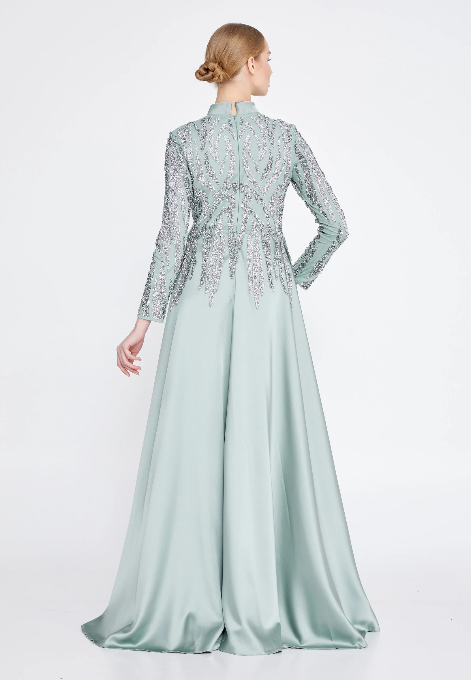 Long Sleeve Maxi Satin Column Regular Wedding Guest Dress gzk1004 - Image 10