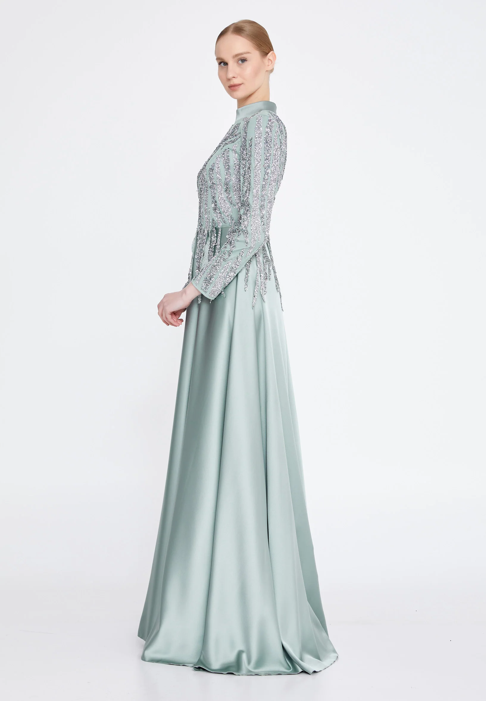 Long Sleeve Maxi Satin Column Regular Wedding Guest Dress gzk1004 - Image 11