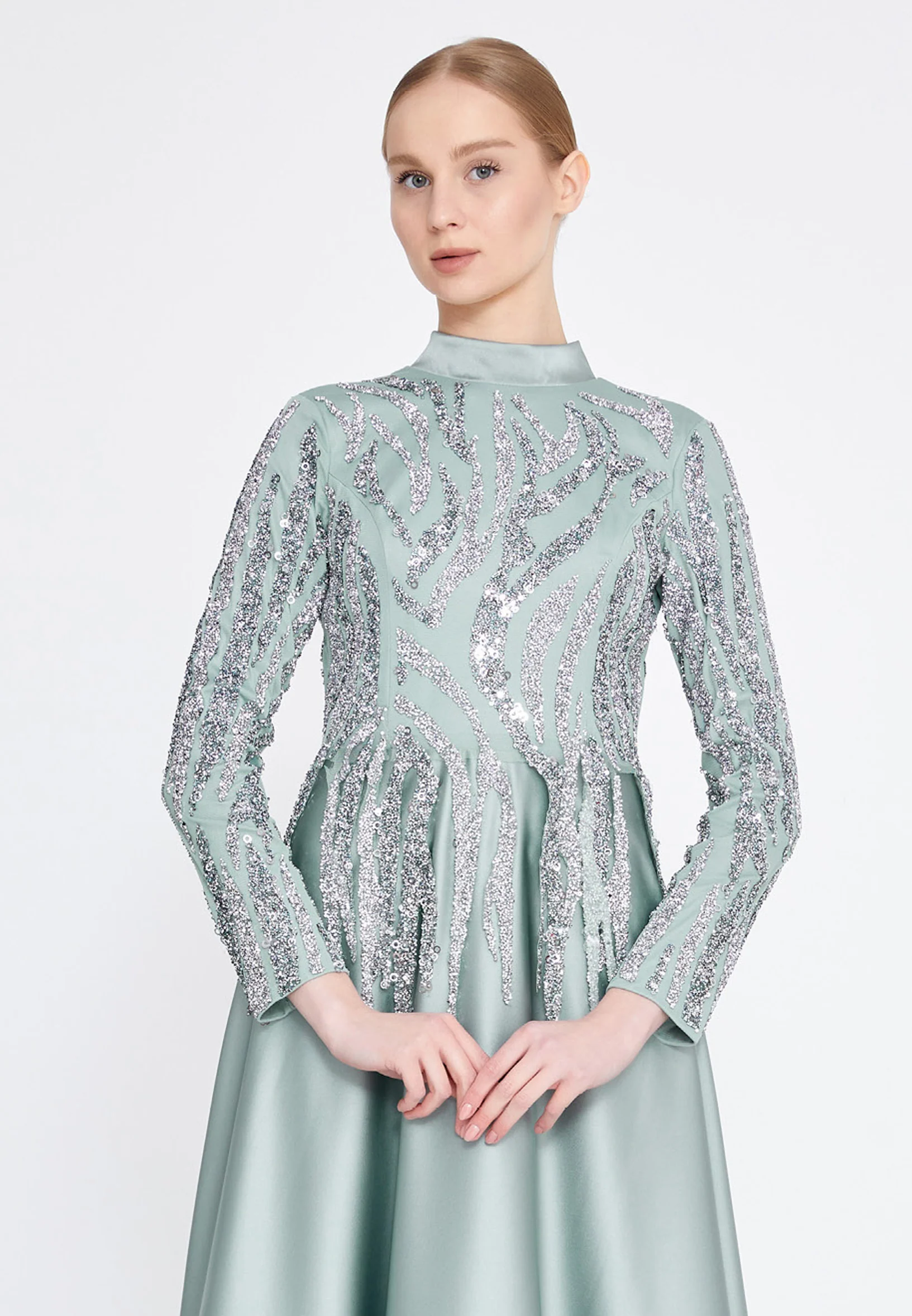 Long Sleeve Maxi Satin Column Regular Wedding Guest Dress gzk1004 - Image 12